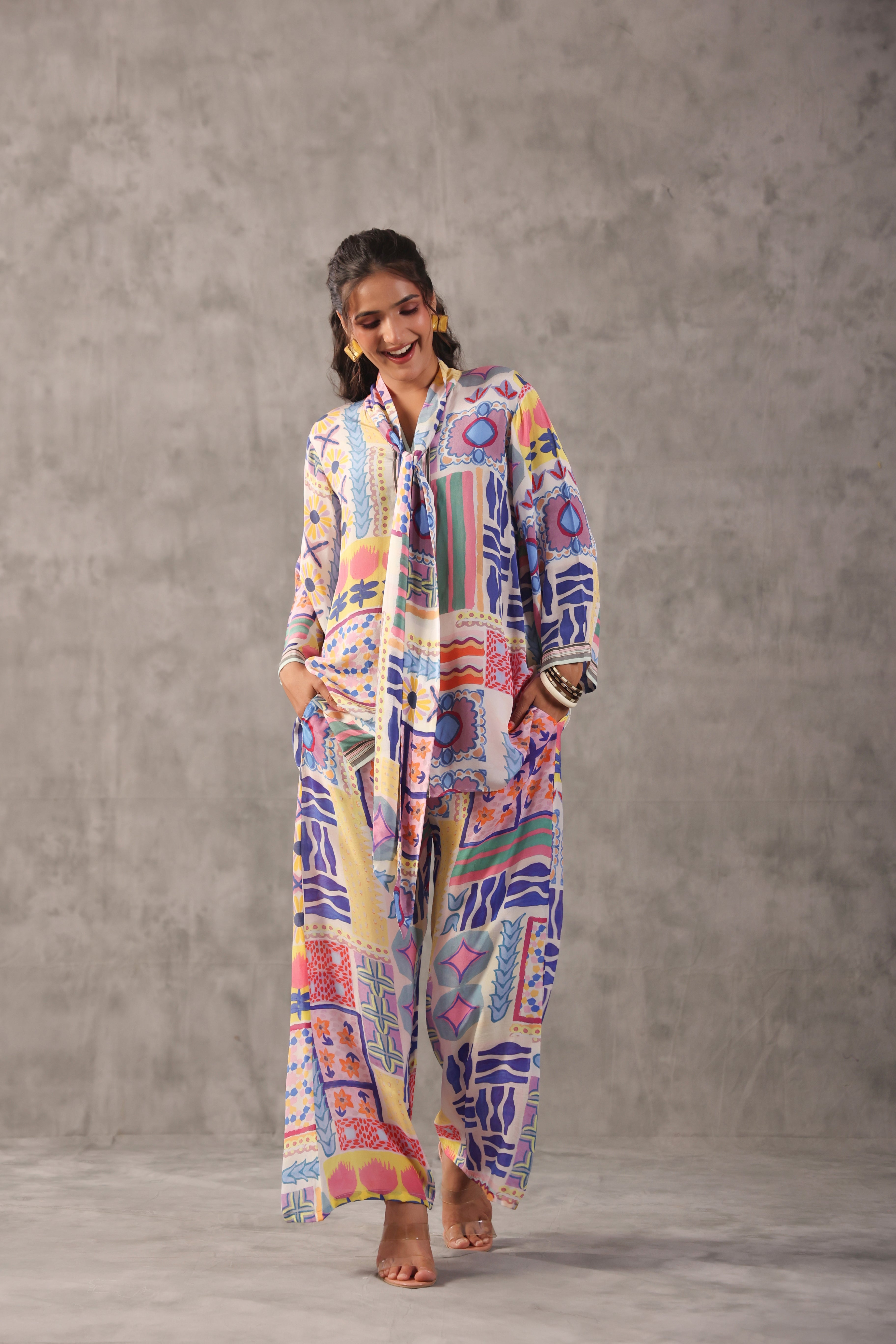 Flora Abstract Printed Crepe Silk Co-Ord Set