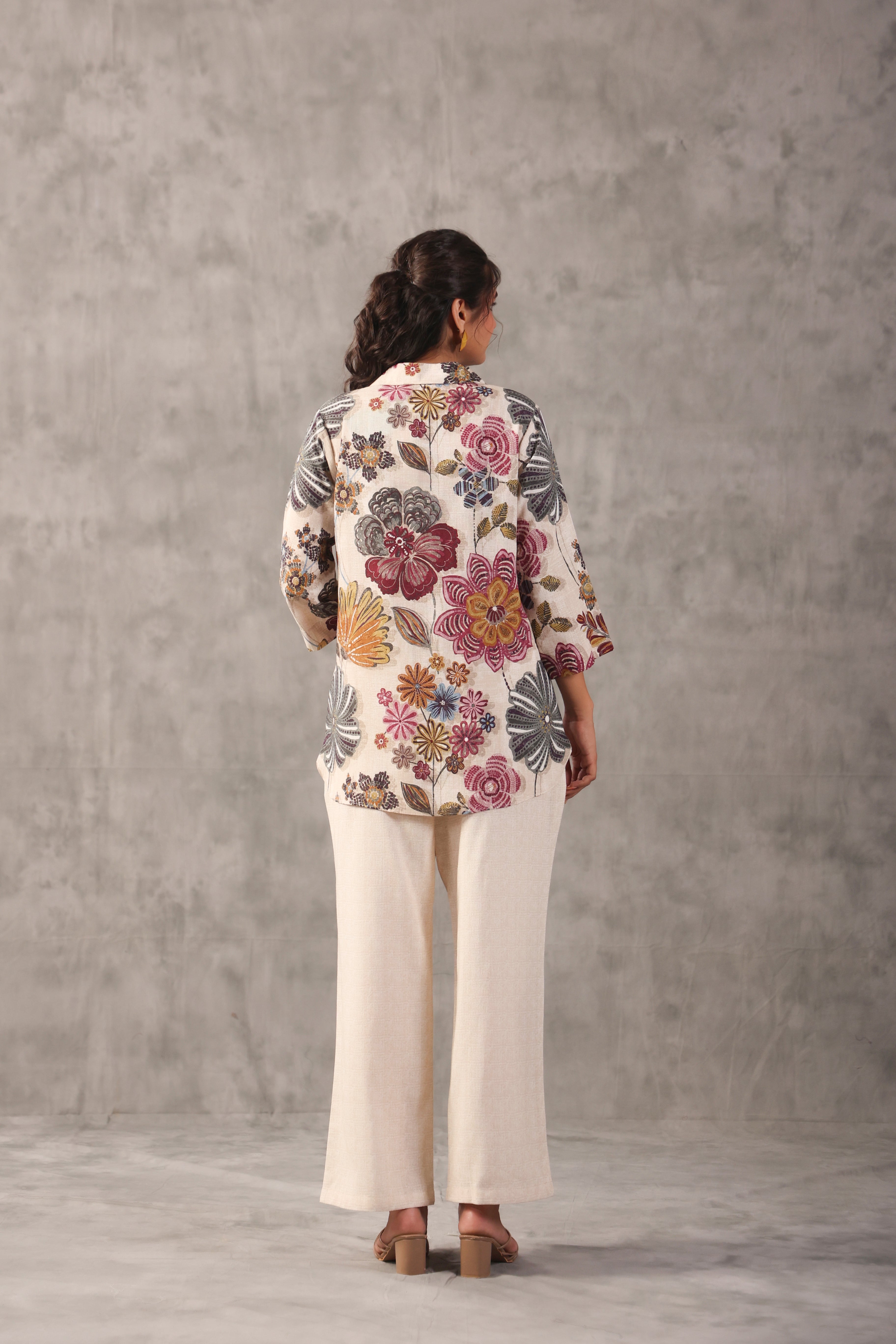 Oatmeal Mauve Printed Linen Co-Ord Set