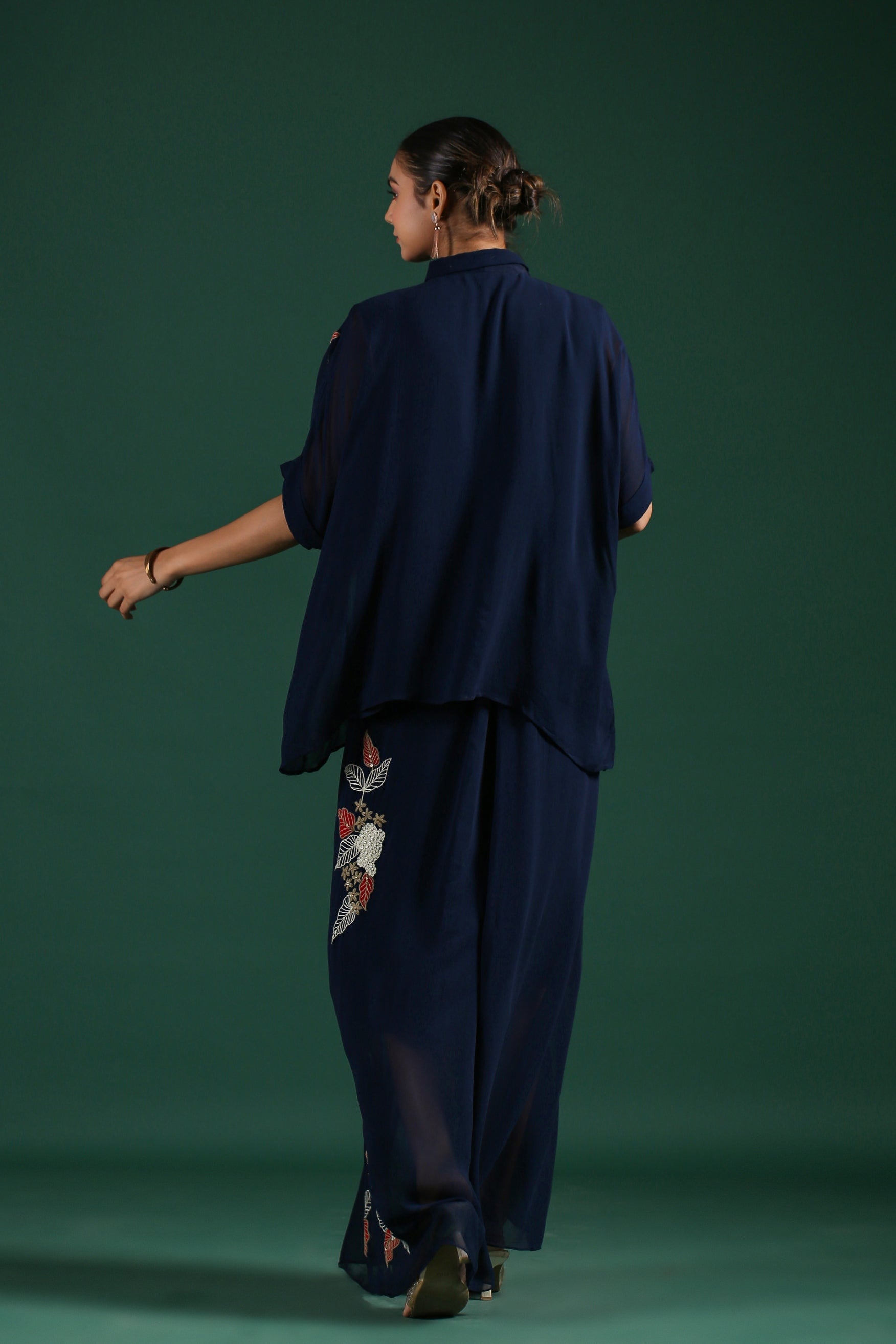 Deep Blue Embroidered Premium Georgette Skirt Set