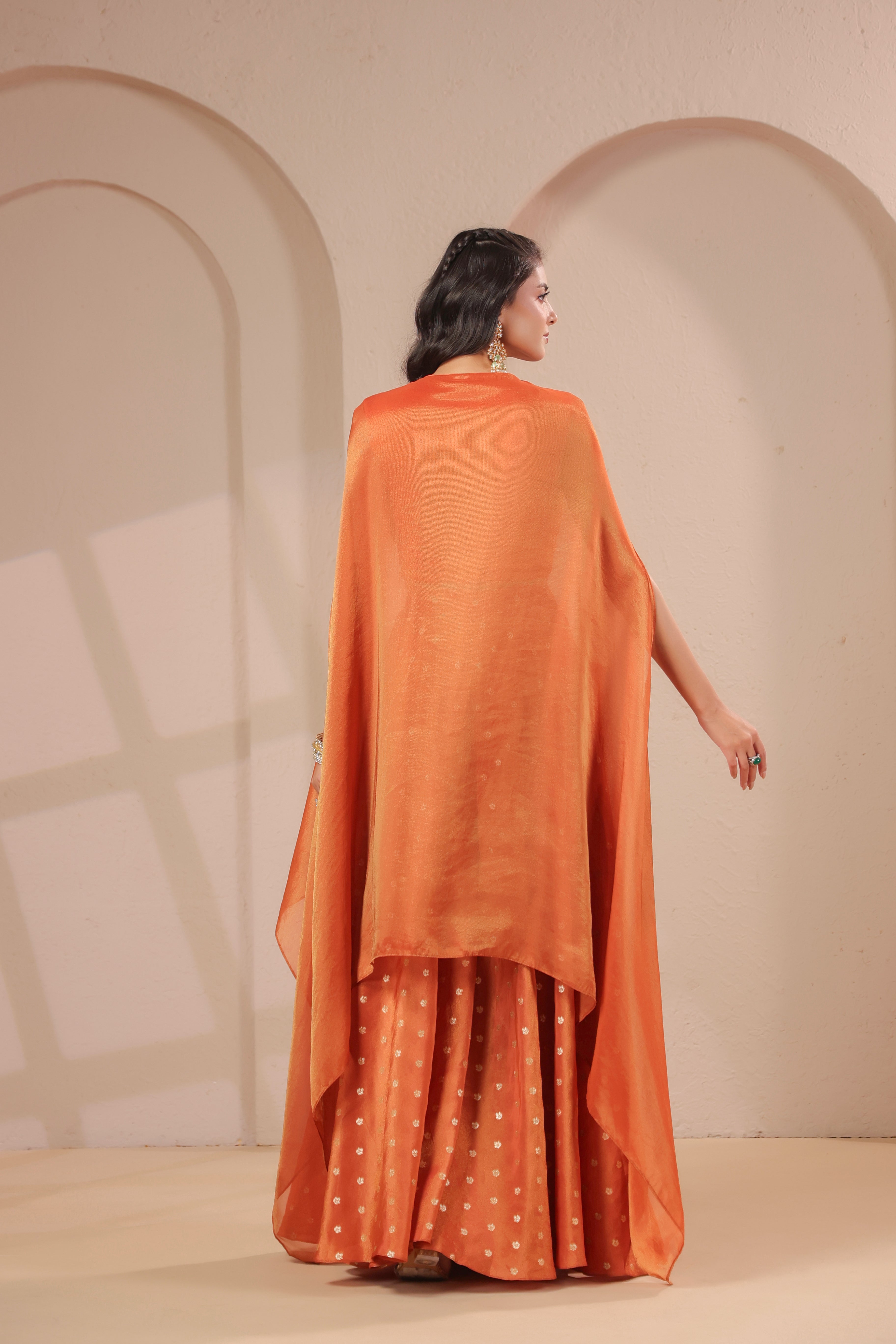 Soft Orange Embellished Shimmer Organza Palazzo Set