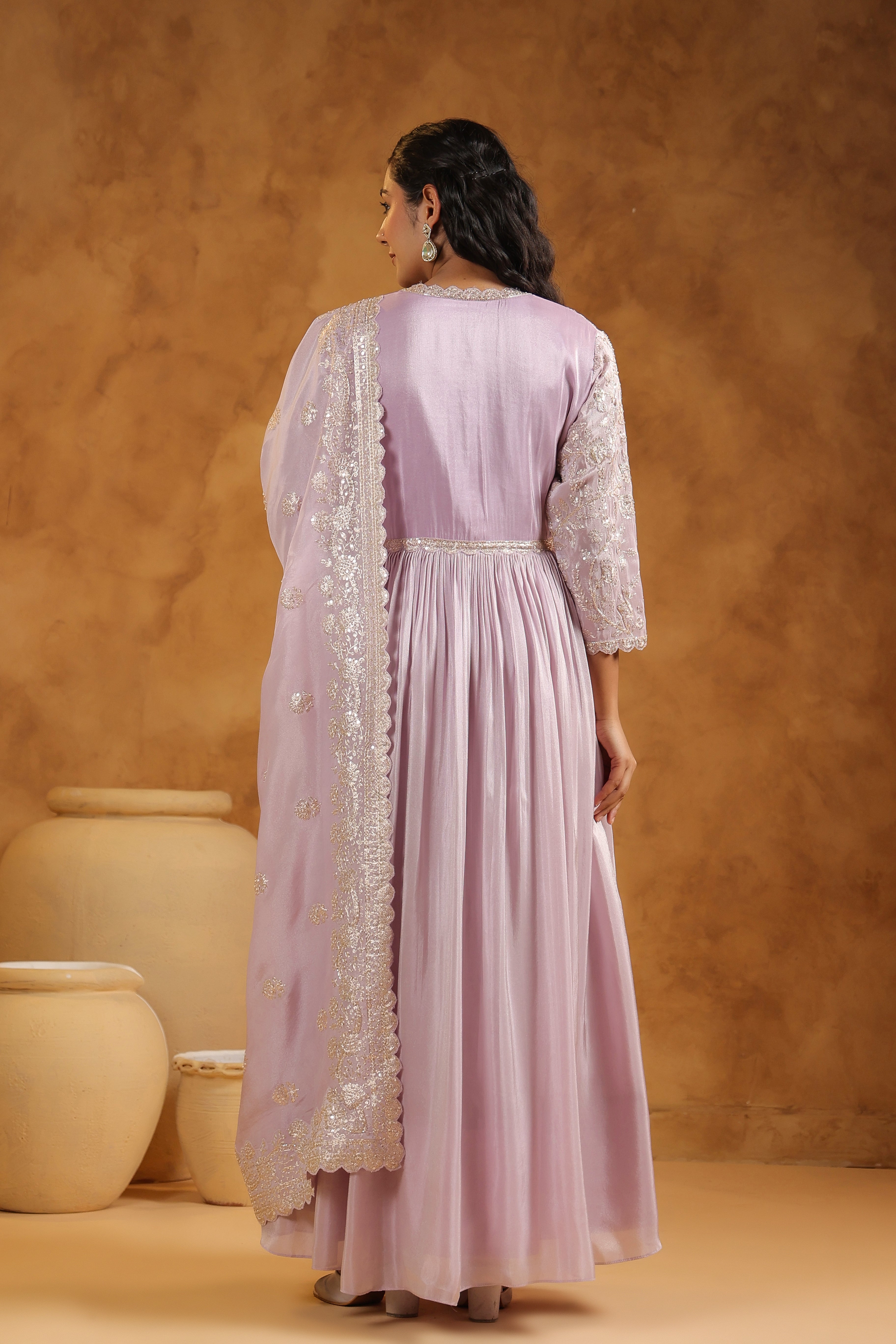 Light Lavender Embellished Tissue Silk Anarkali Set