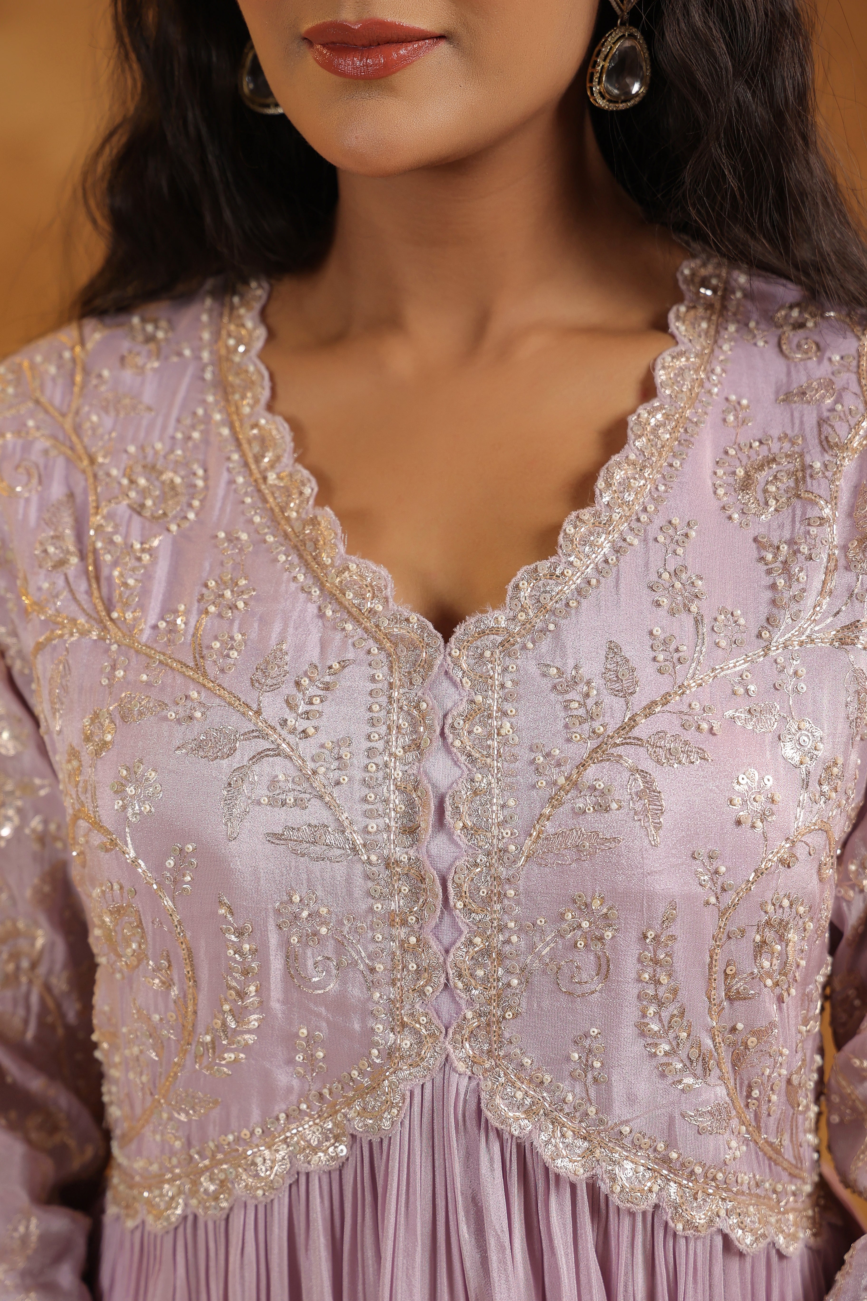 Light Lavender Embellished Tissue Silk Anarkali Set