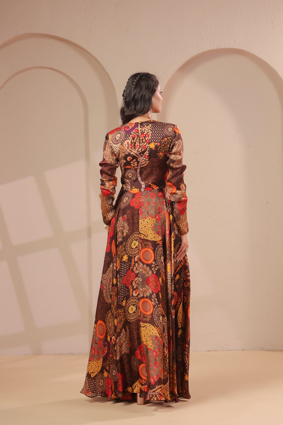 Earthy Brown Embellished Satin Silk Co-Ord Set