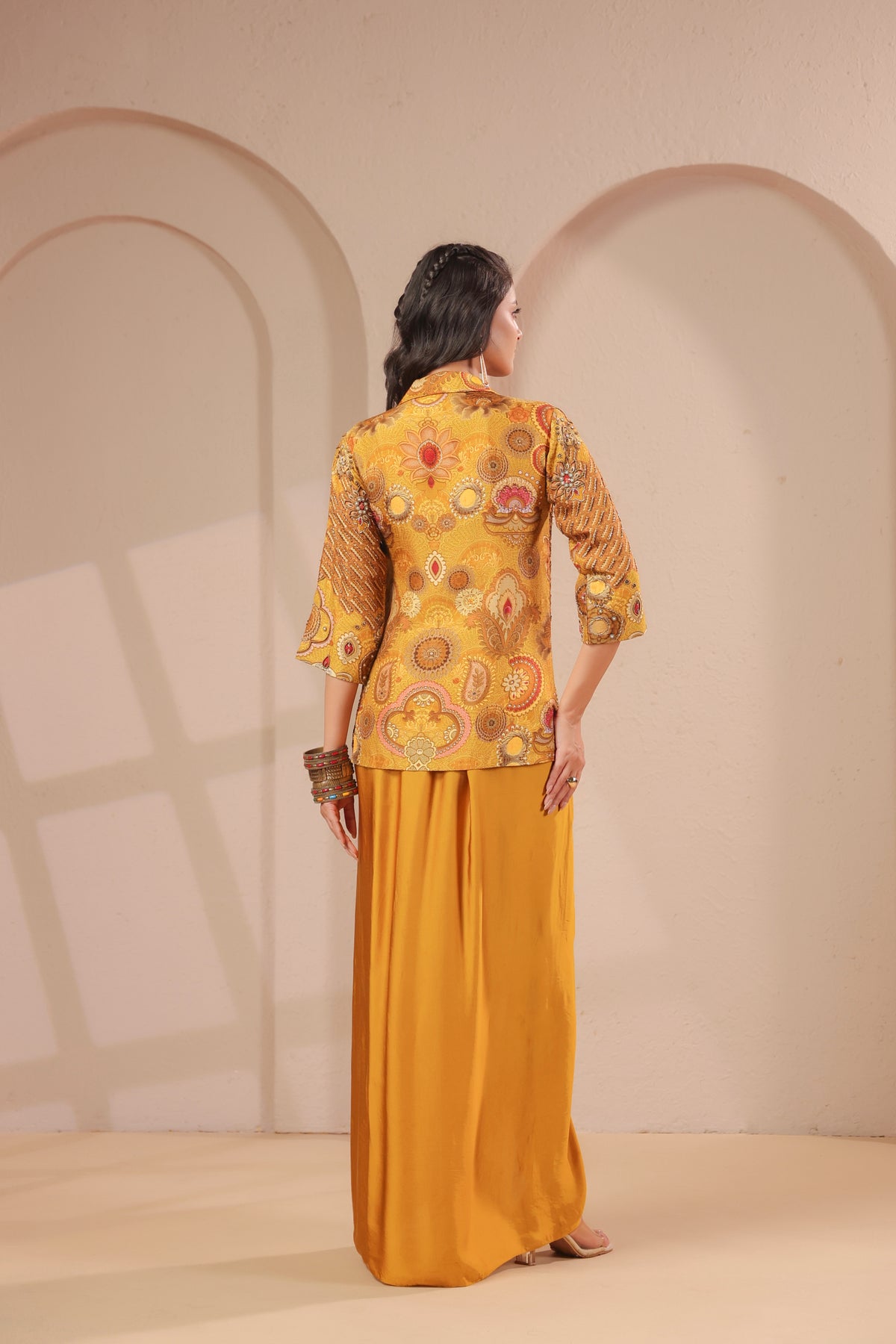 Golden Ochre Embellished Dola Silk Dress
