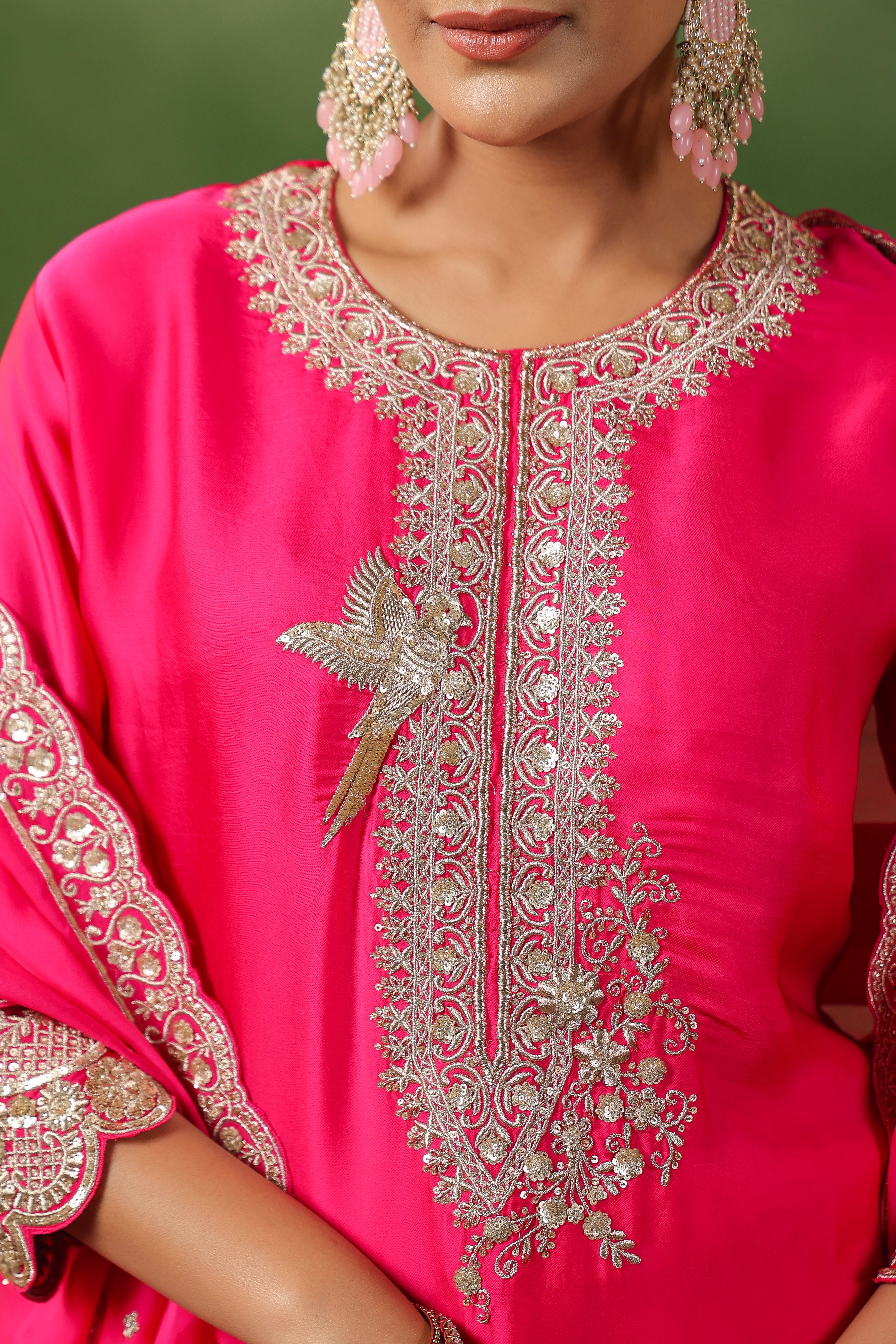 Raspberry Pink Embellished Satin Silk Sharara Set