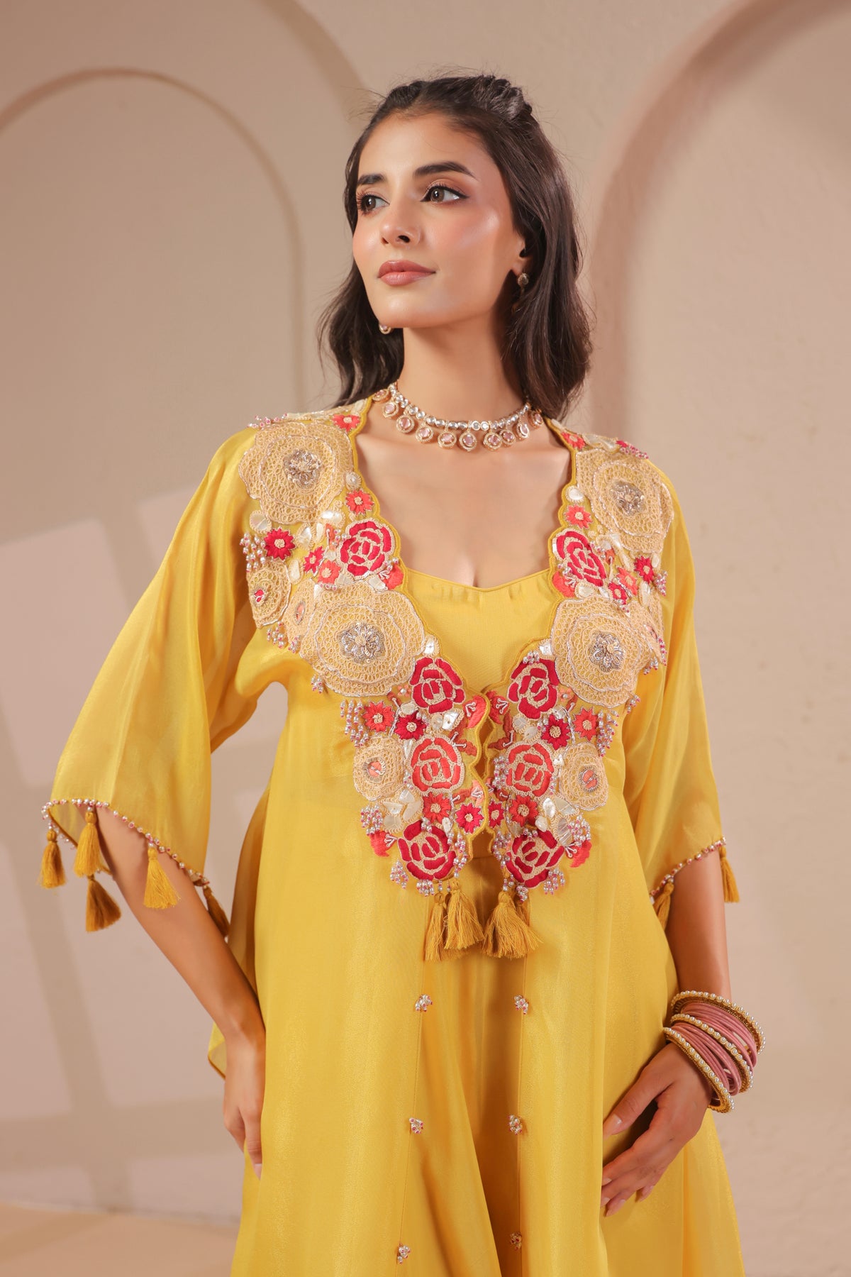 Lime Embellished Shimmer Organza Silk Palazzo Set