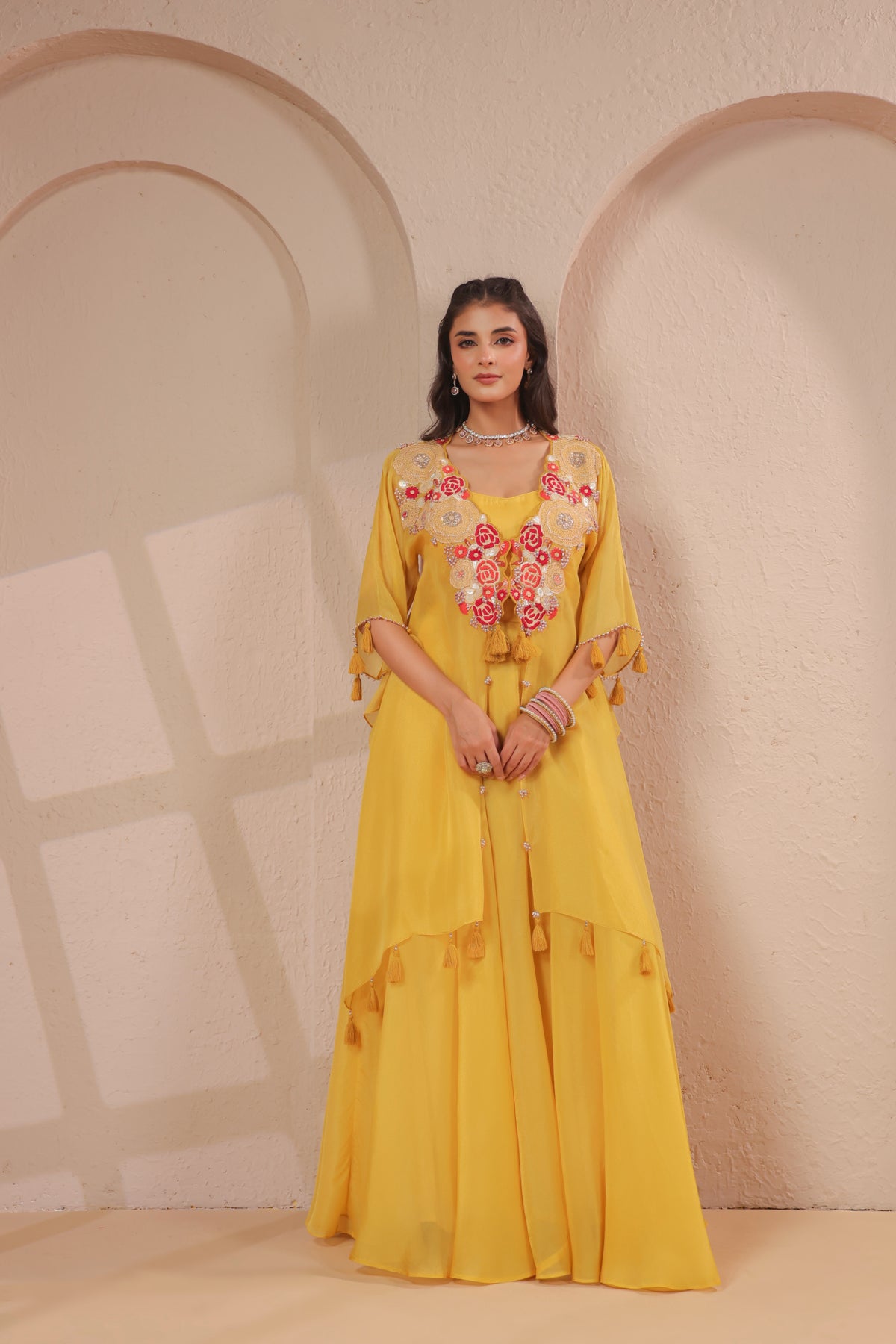 Lime Embellished Shimmer Organza Silk Palazzo Set