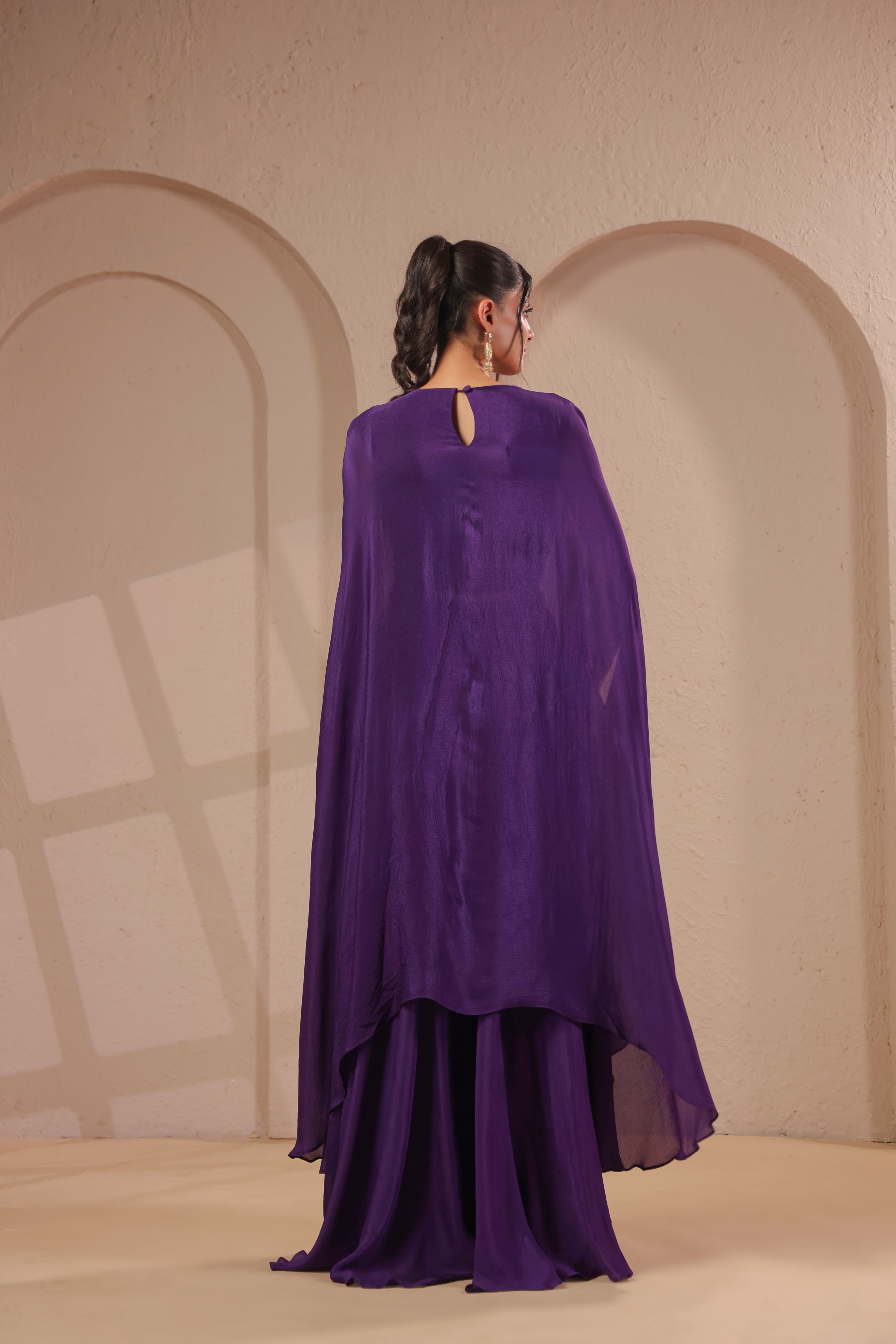 Bright Violet Embellished Chinon Silk Palazzo Set