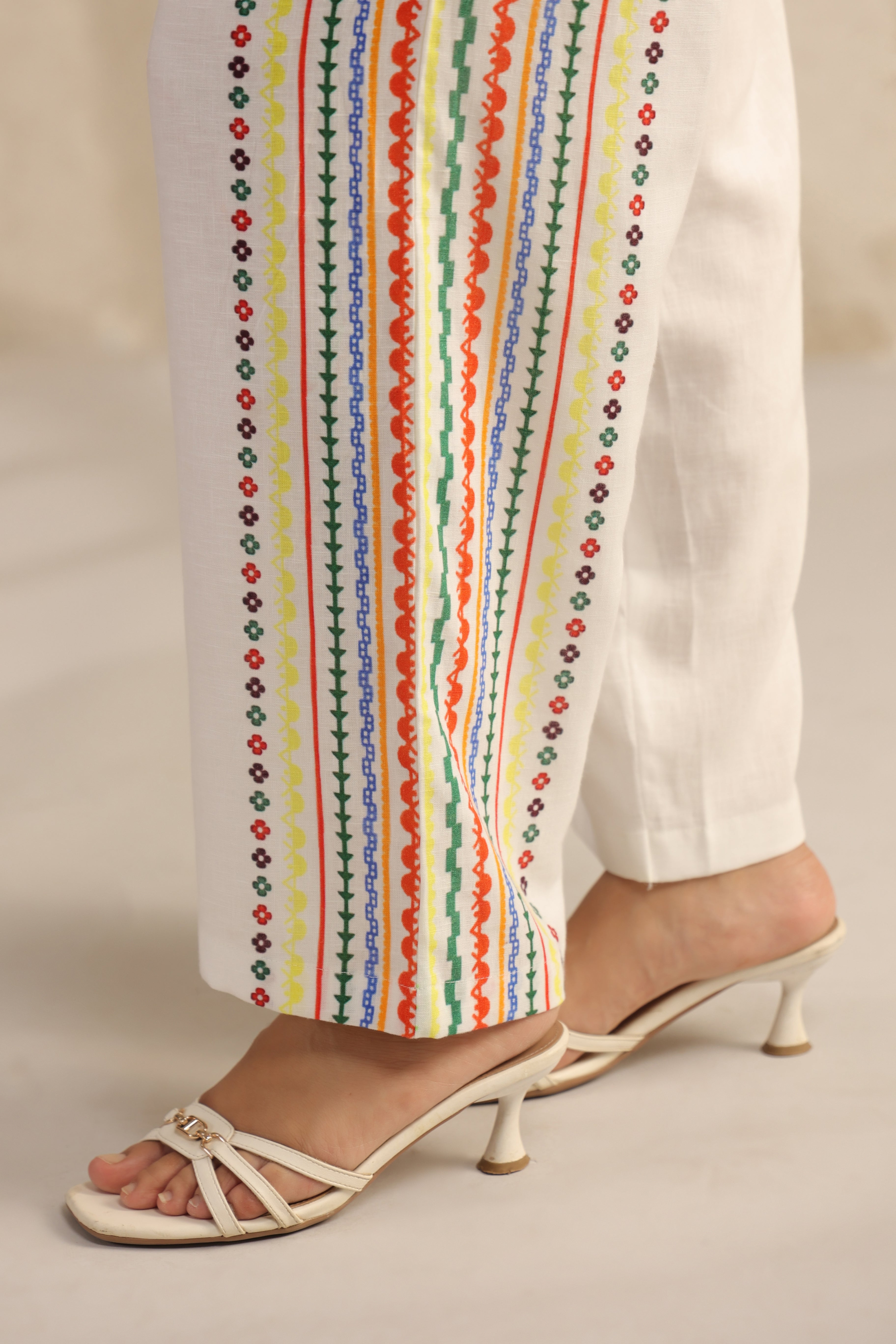 Ivory Abstract Printed Pure Linen Co-Ord Set