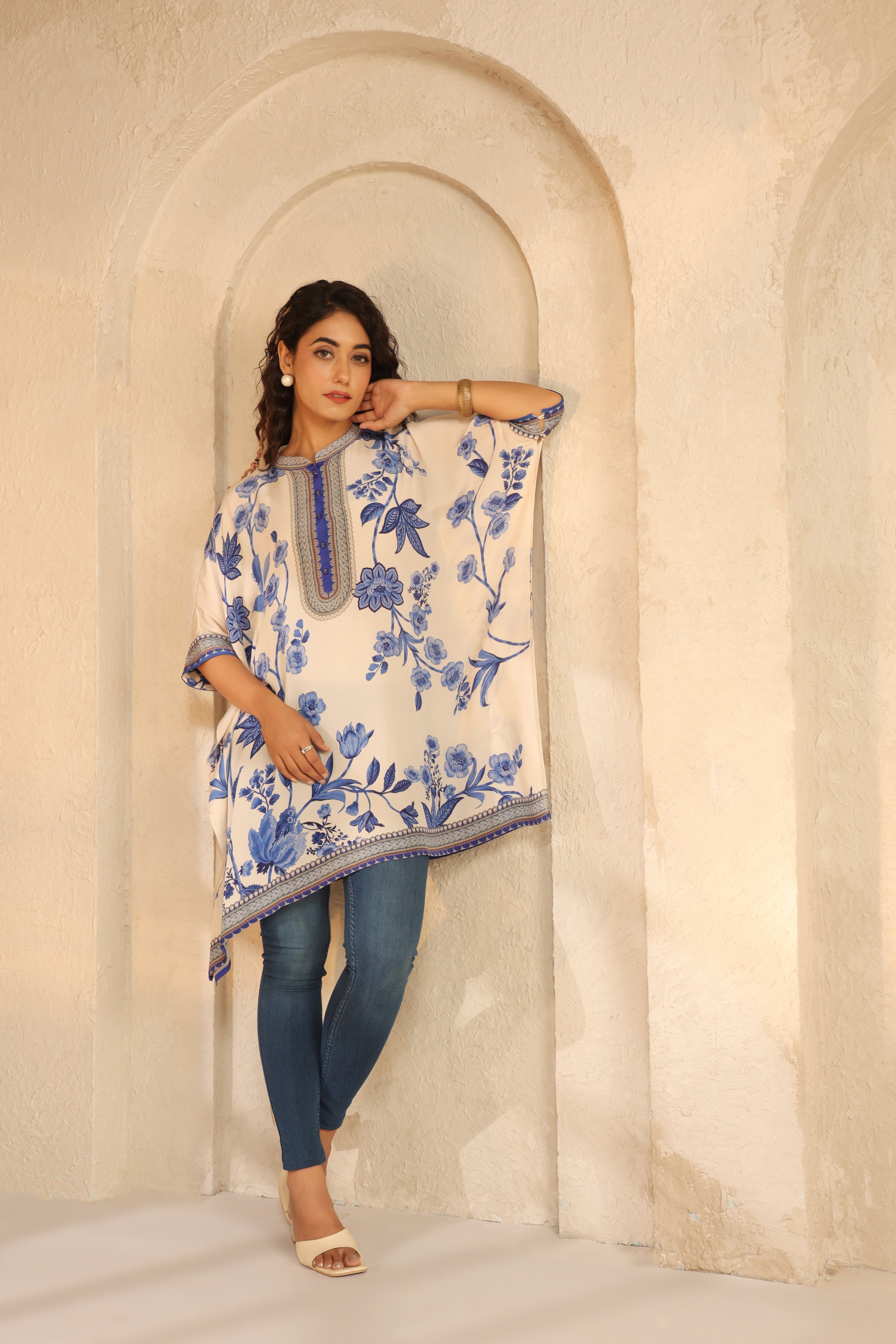 Off-White Printed Viscose Crepe Kaftan Top