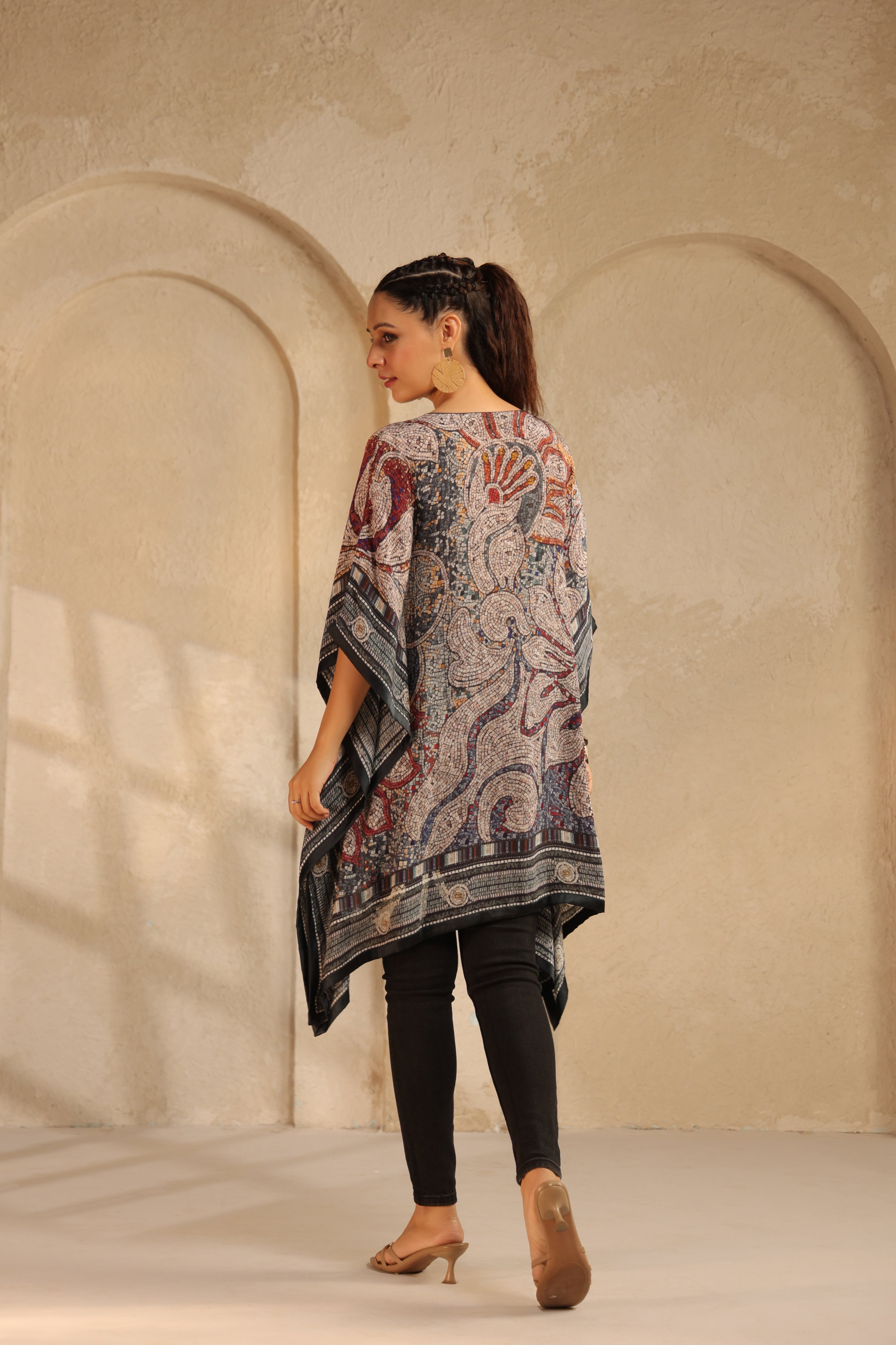 Multi-Color Printed Viscose Crepe Kaftan Top