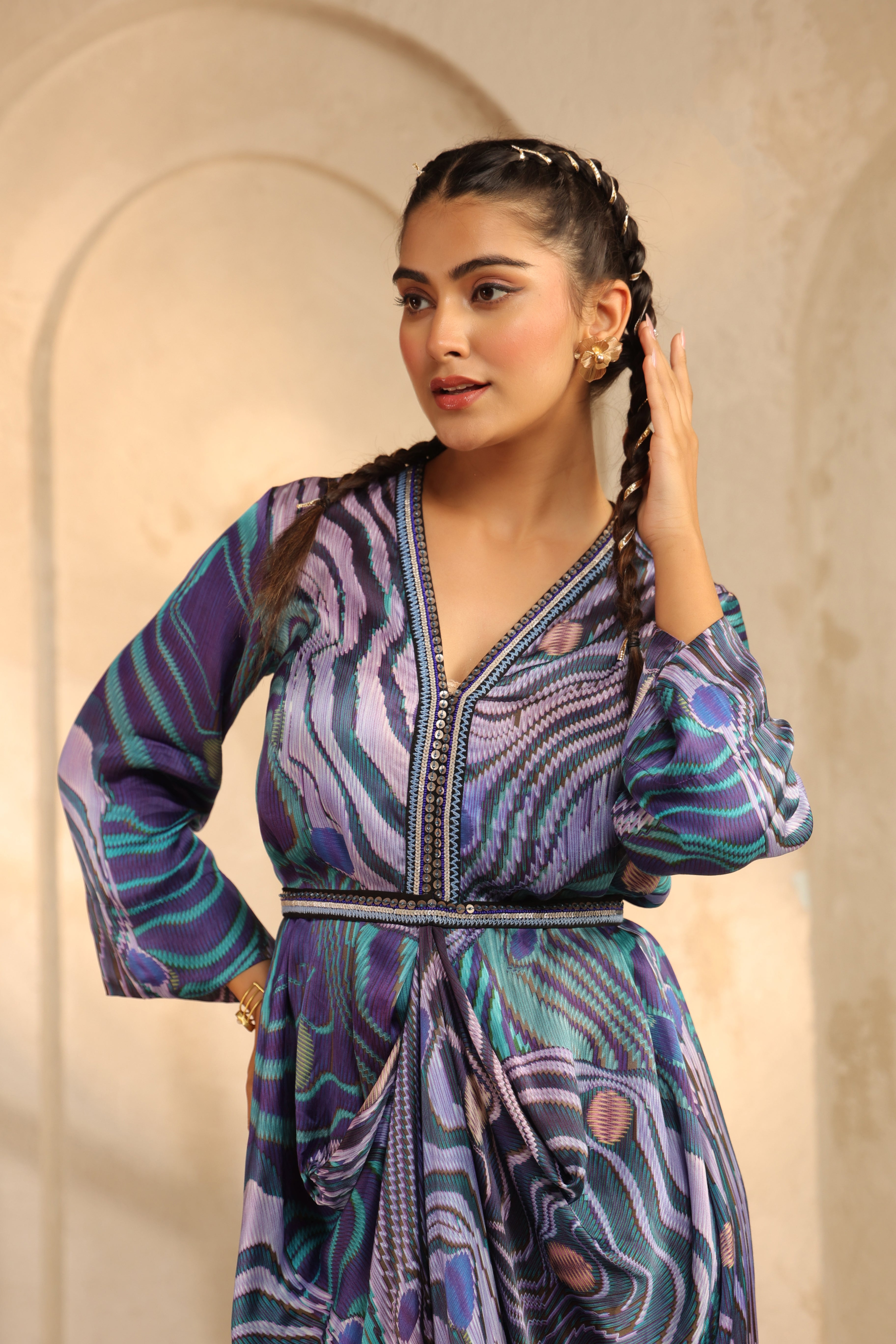 Deep Purple Printed Modal Satin Dress