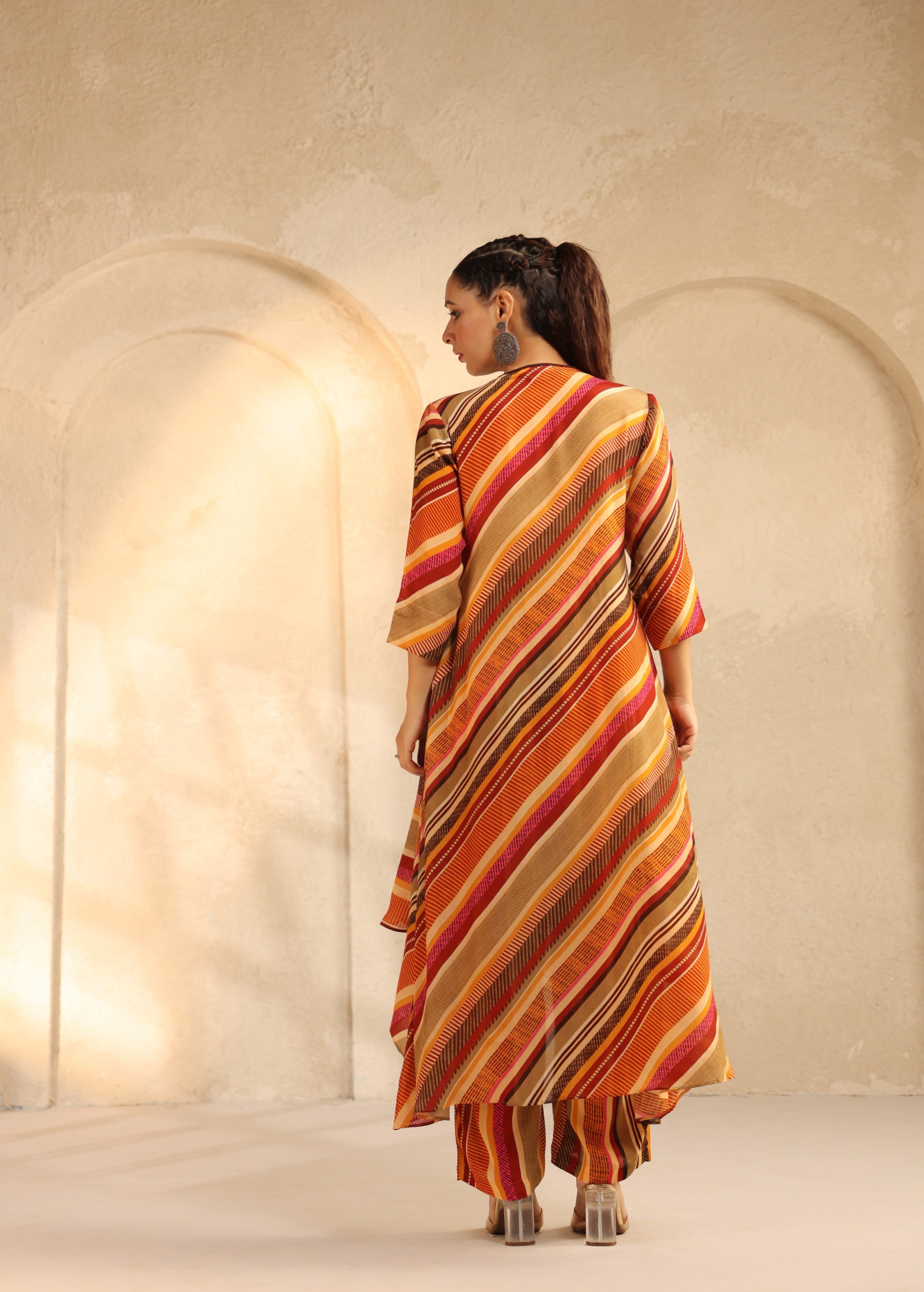 Sunset Striped Viscose Crepe Kurta Set