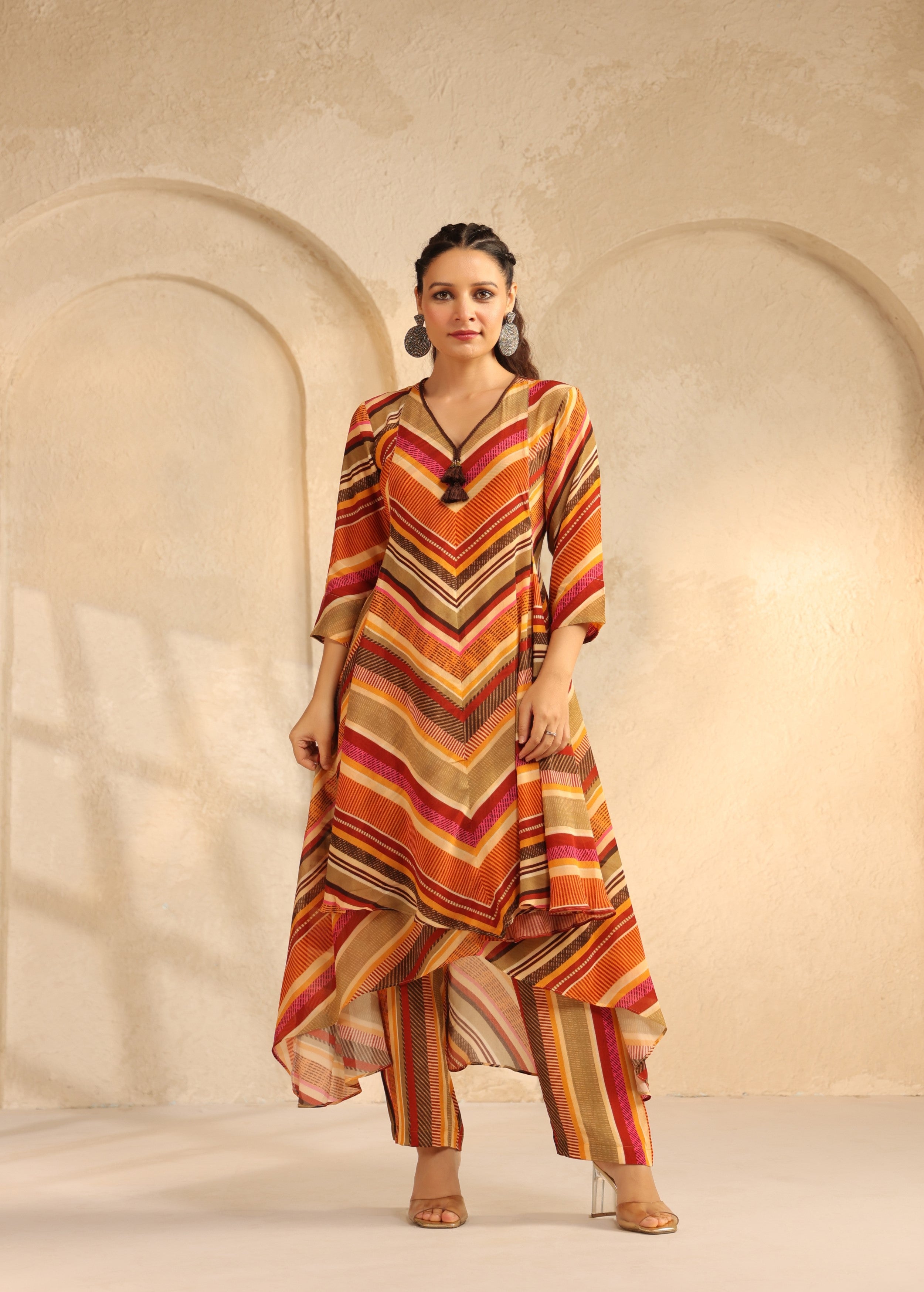 Sunset Striped Viscose Crepe Kurta Set
