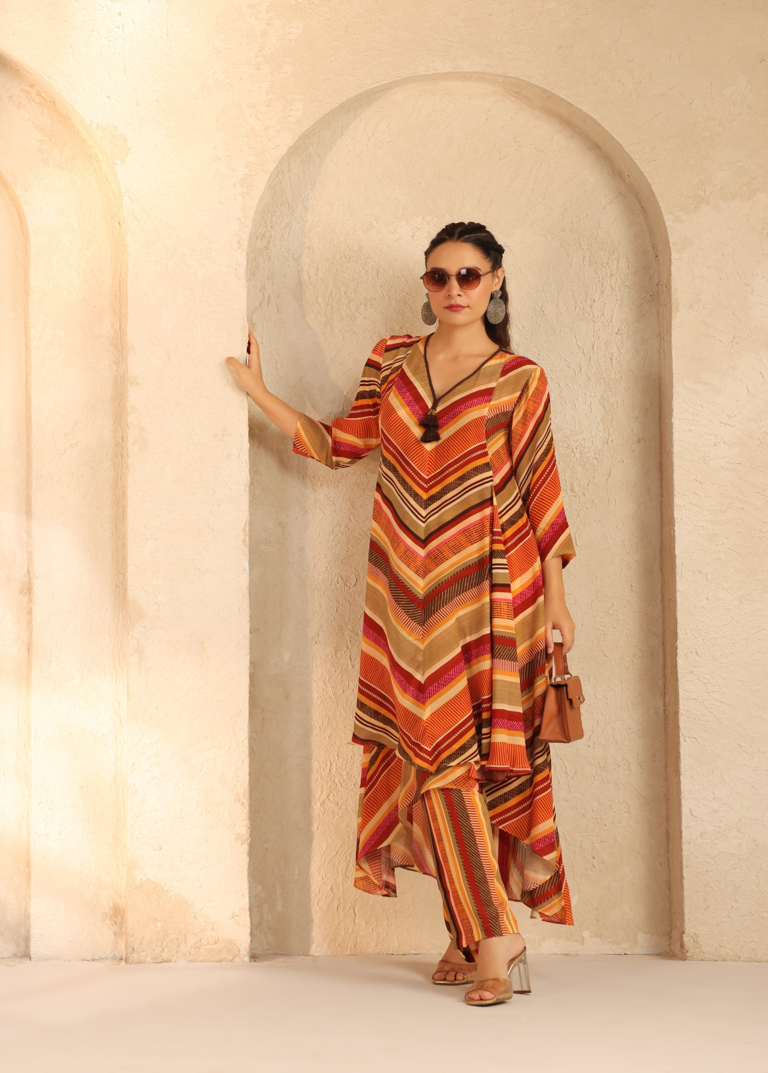 Sunset Striped Viscose Crepe Kurta Set