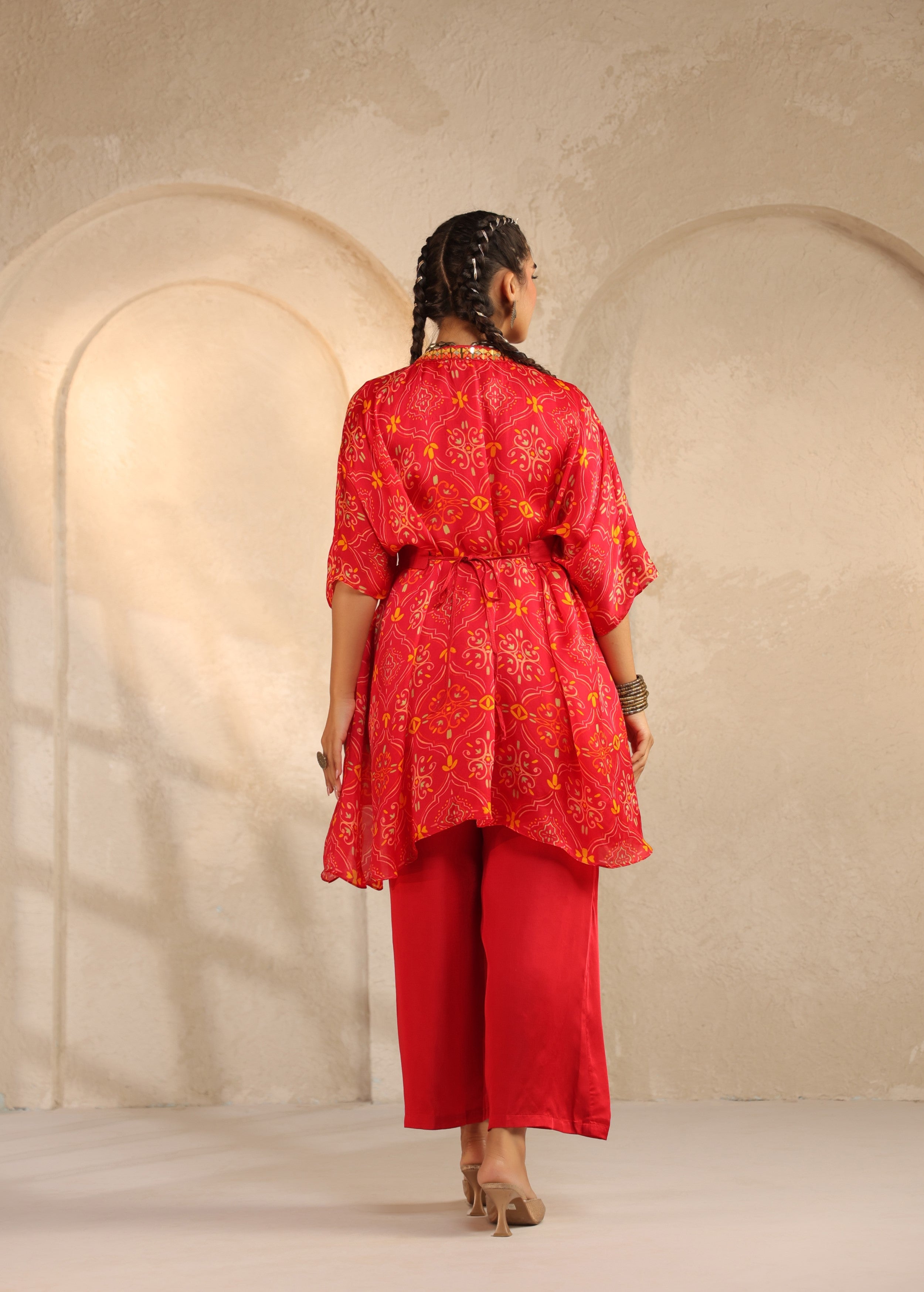 Crimson Red Printed Viscose Georgette Co-Ord Set
