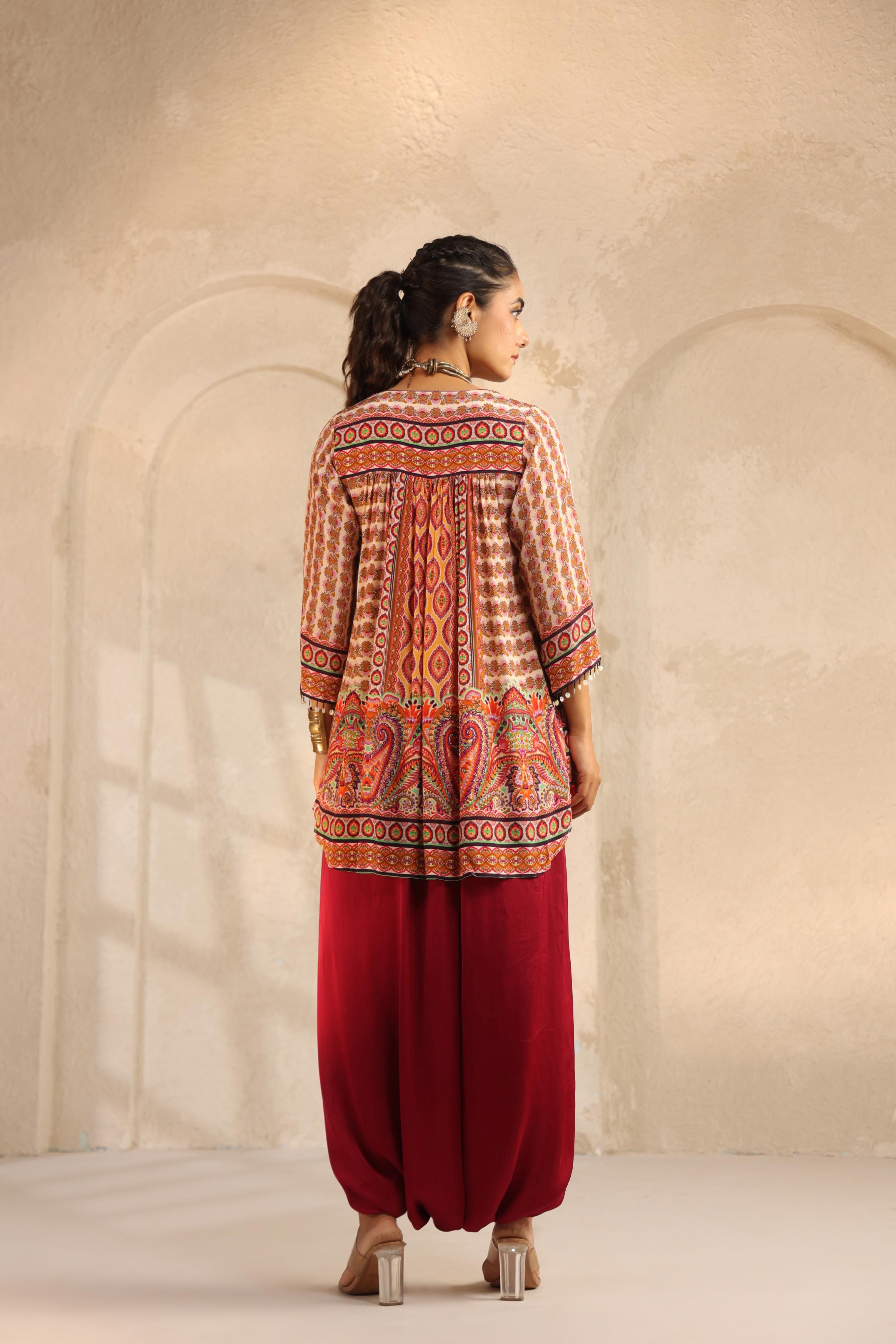 Crimson Red Embellished Modal Satin Dhoti Set