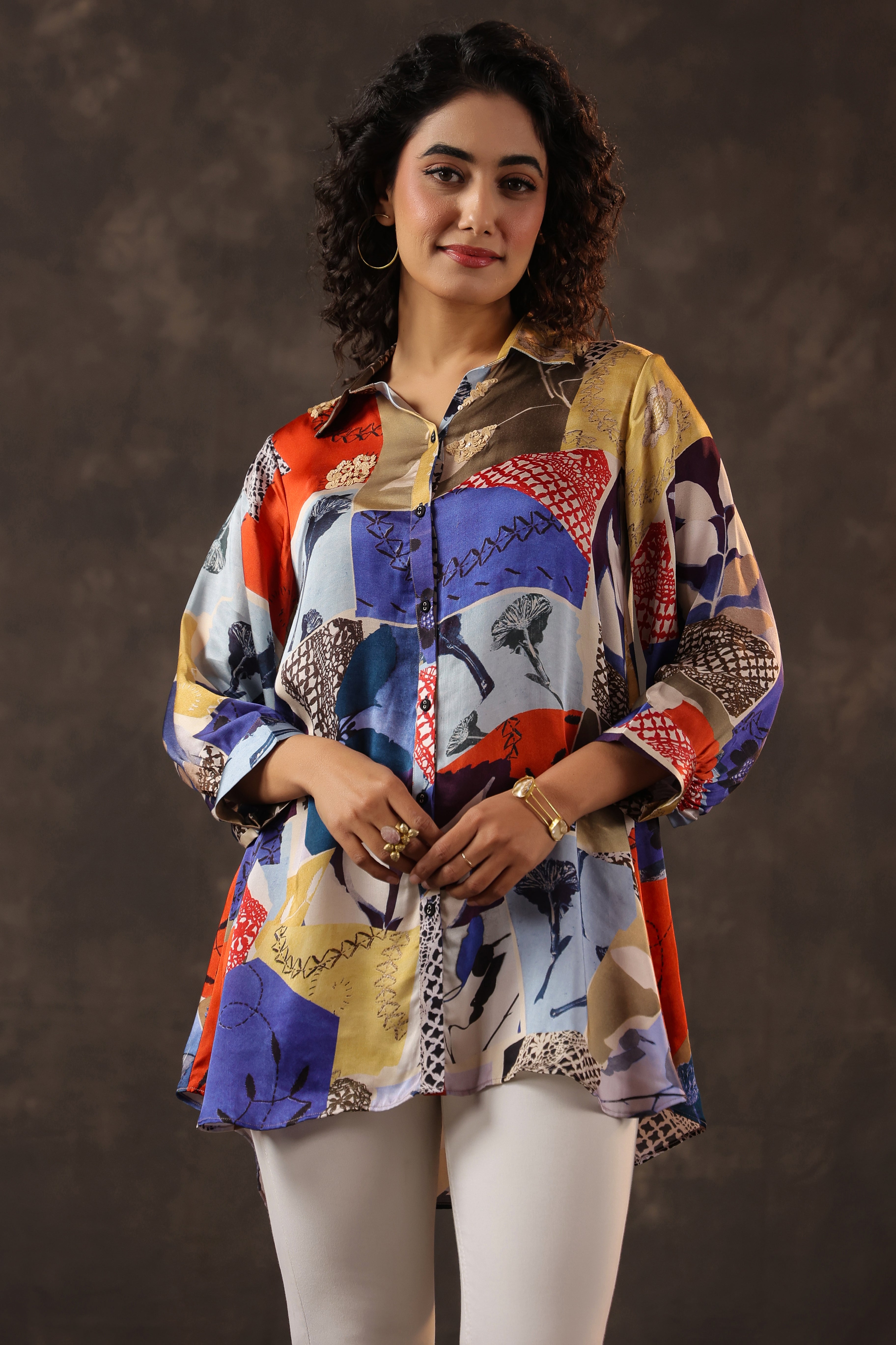Abstract Prism Printed Crepe Silk Top
