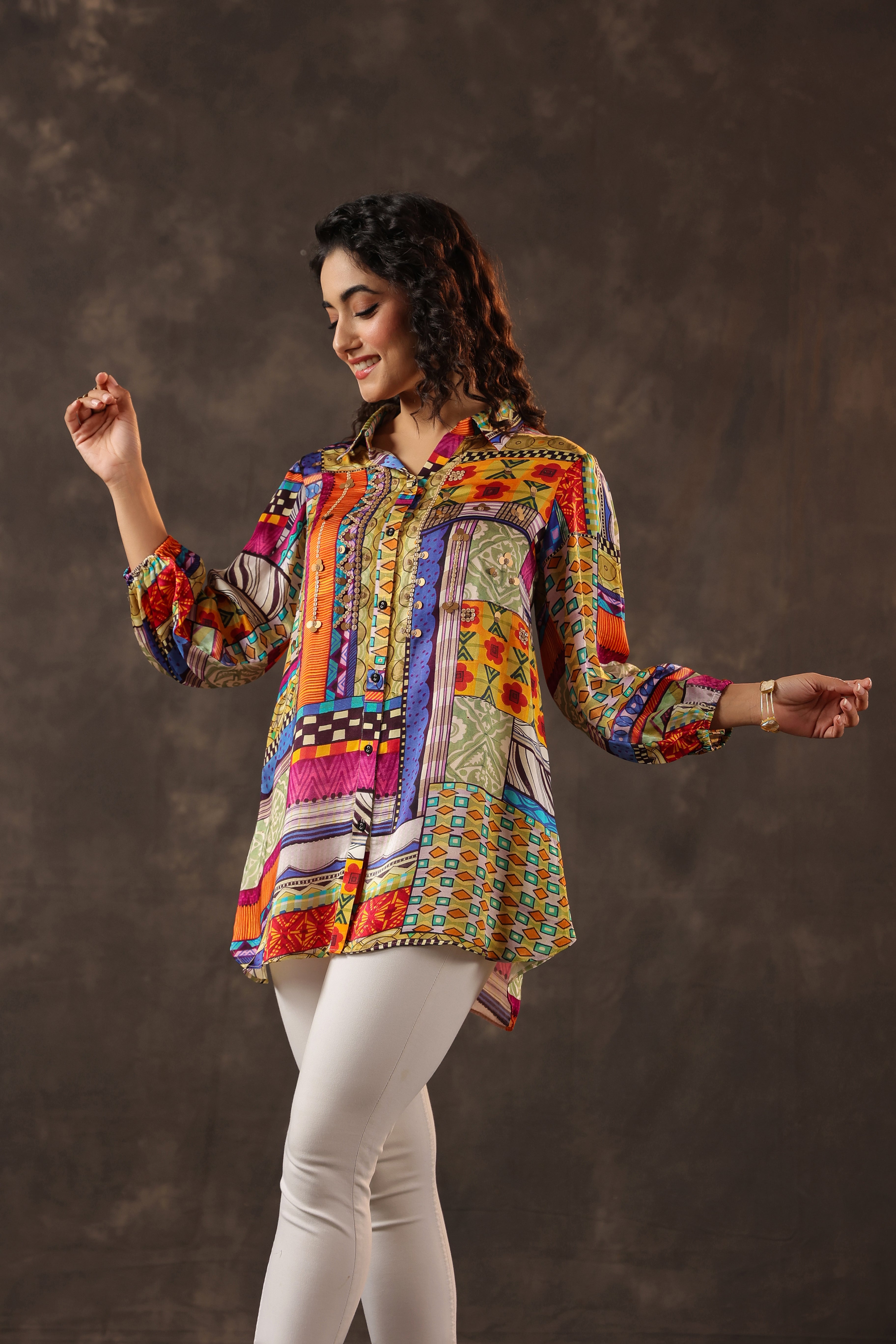 Kaleidoscopic Printed Crepe Silk Top