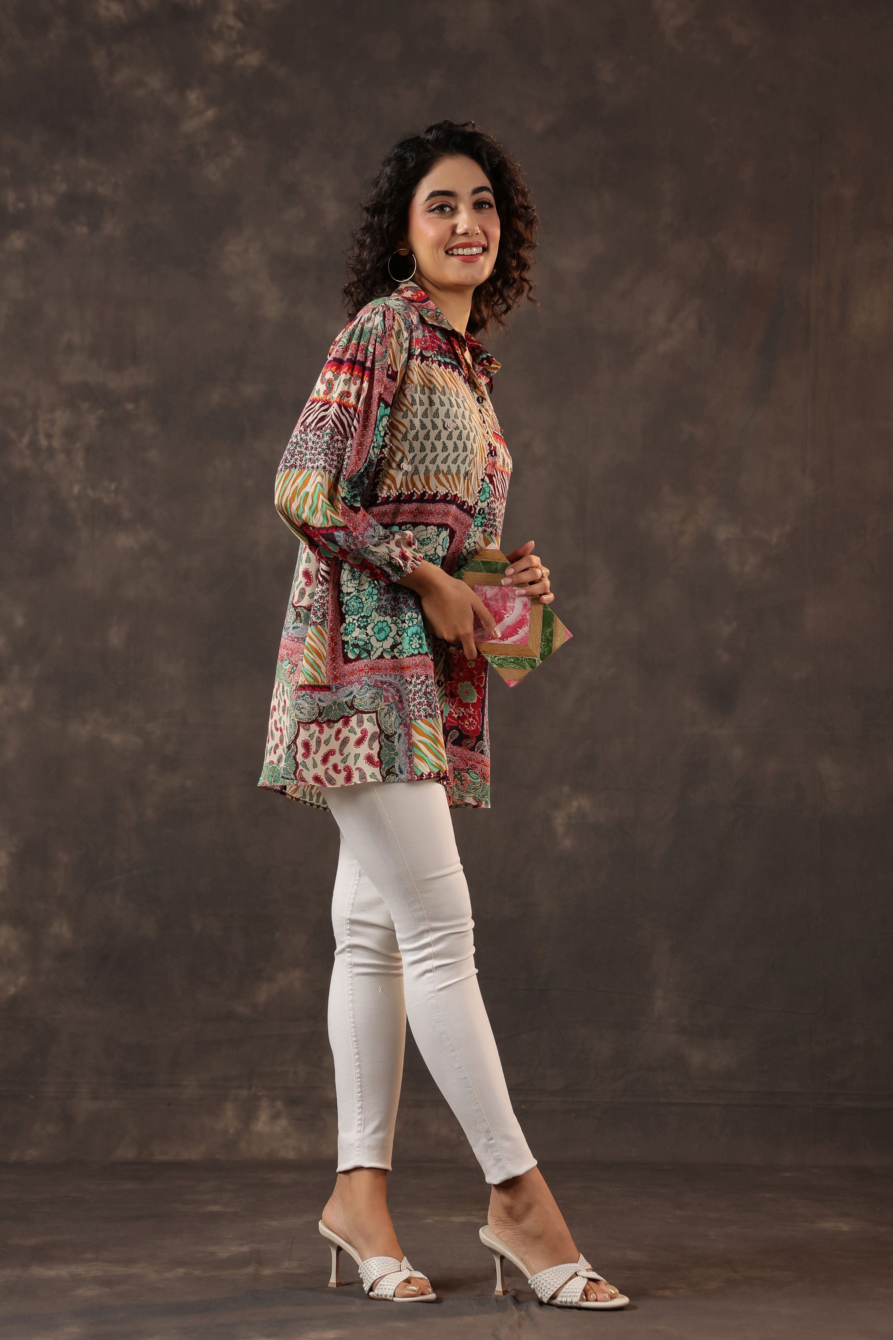 Multi-Hued Printed Crepe Silk Top