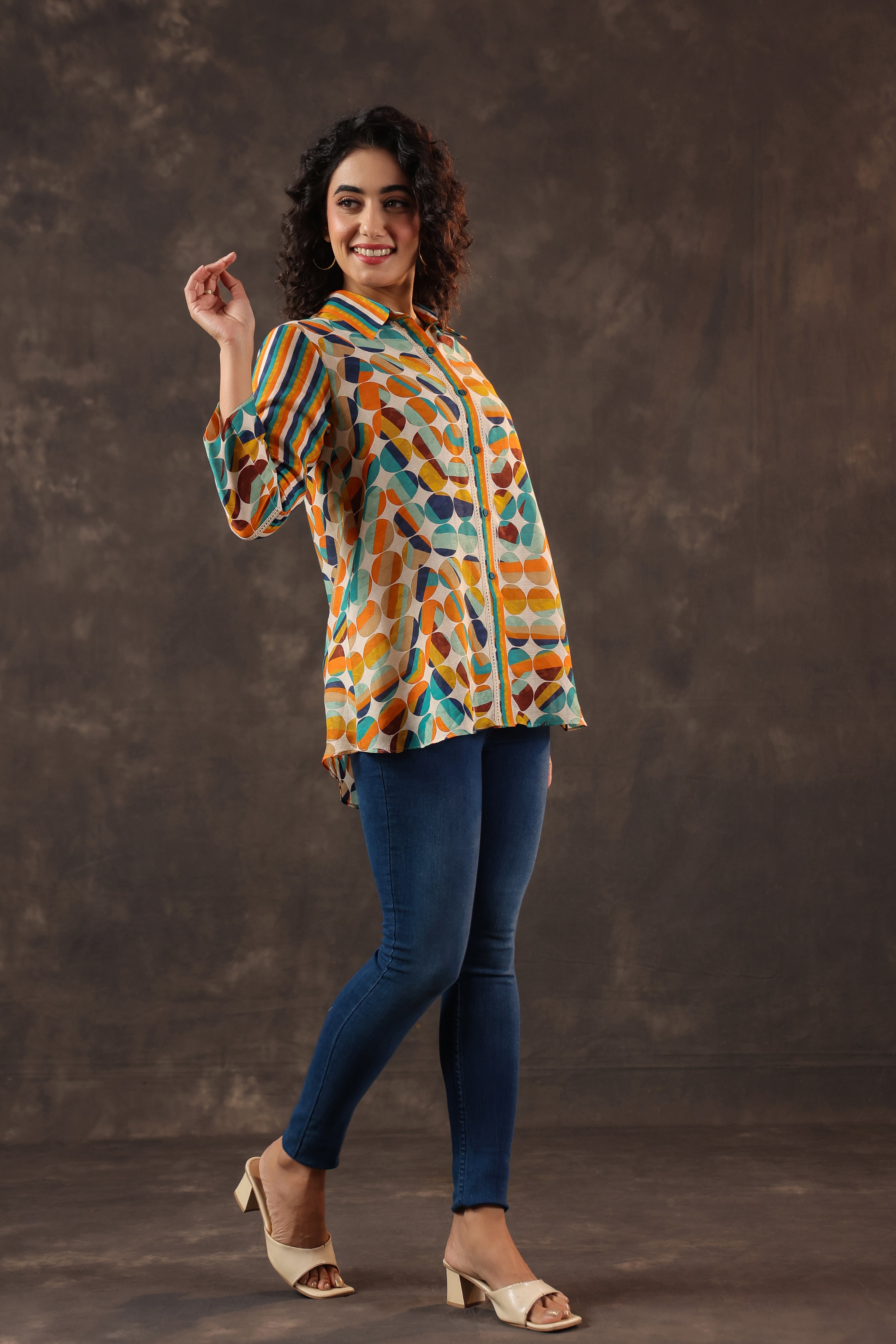 Amber Orange Printed Linen Top