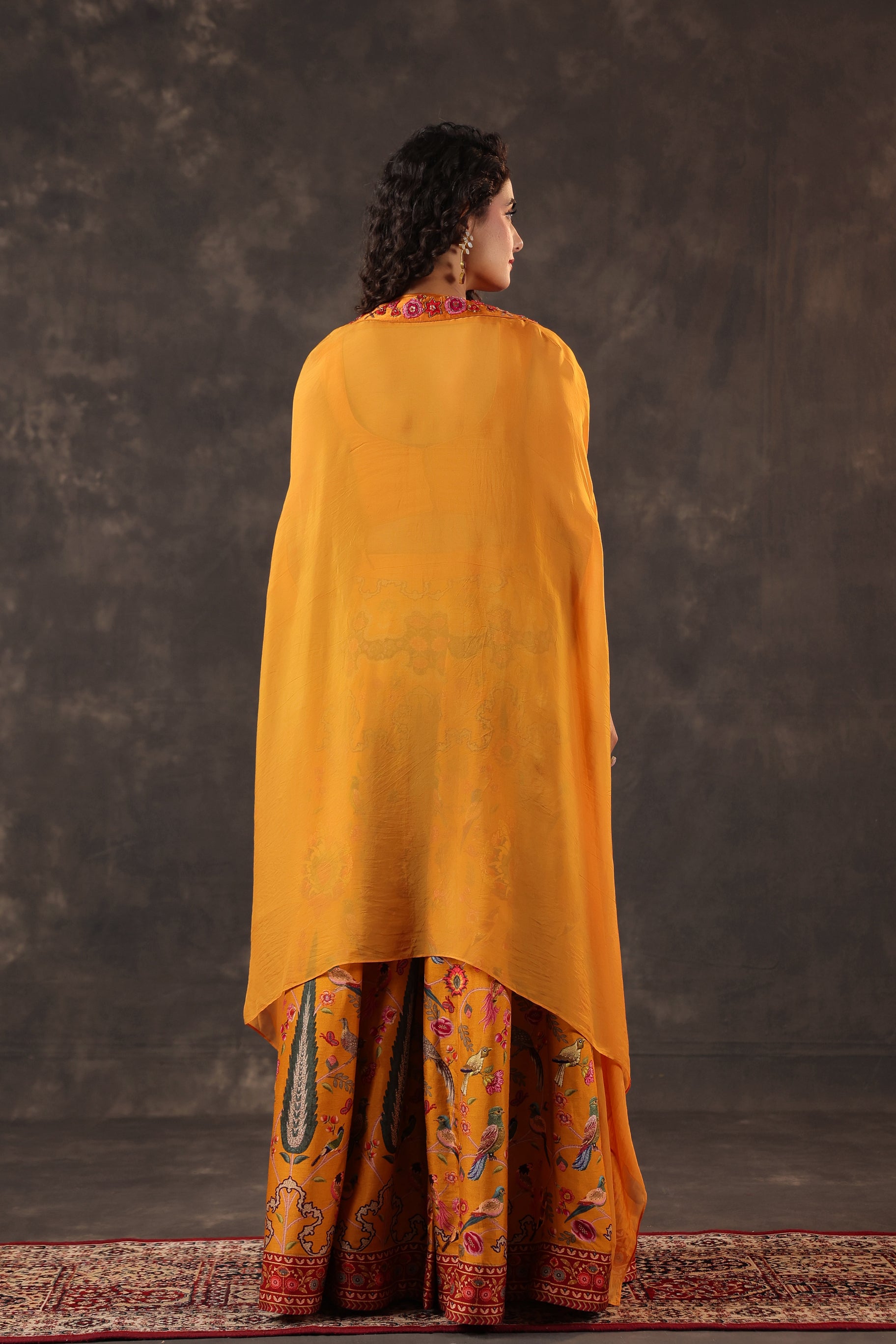 Marigold Paradise Embellished Premium Silk Cape Set