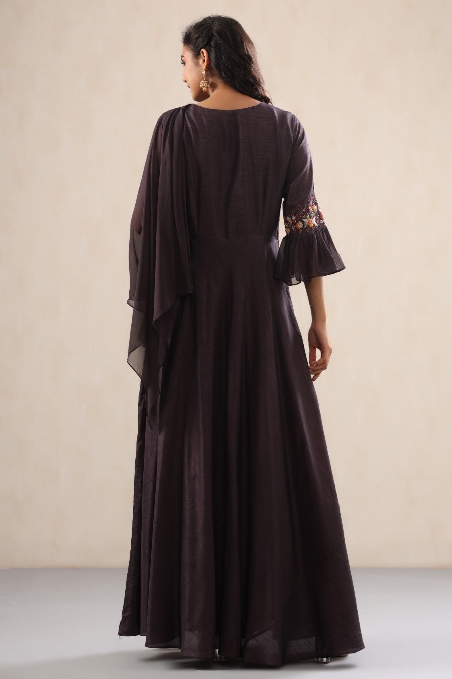 Deep Brown Dola Silk Pleated Gown