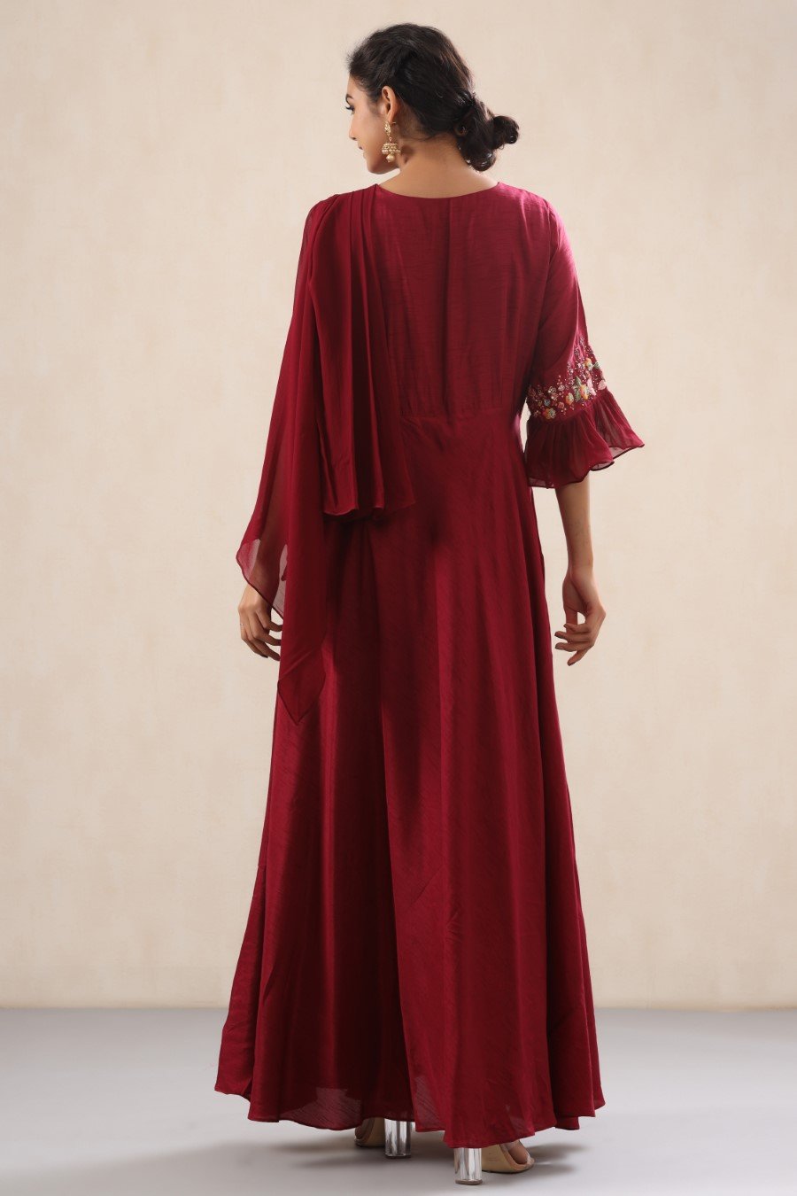 Wine Dola Silk Pleated Gown