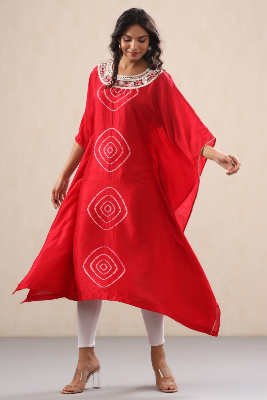 Scarlet Red Tie Dyed Dola Silk Kaftan