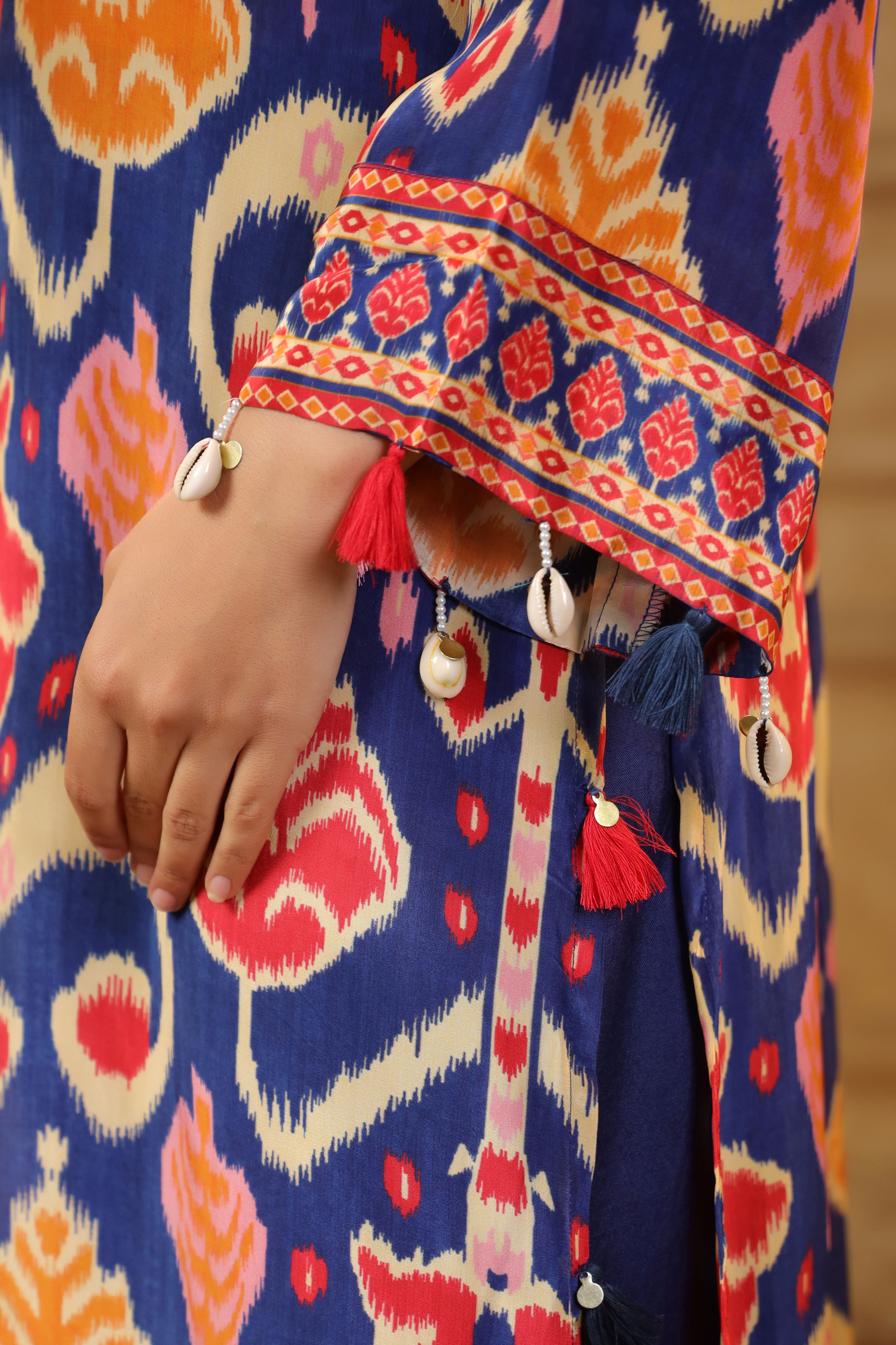 Blue Ikat Printed Kurta Set