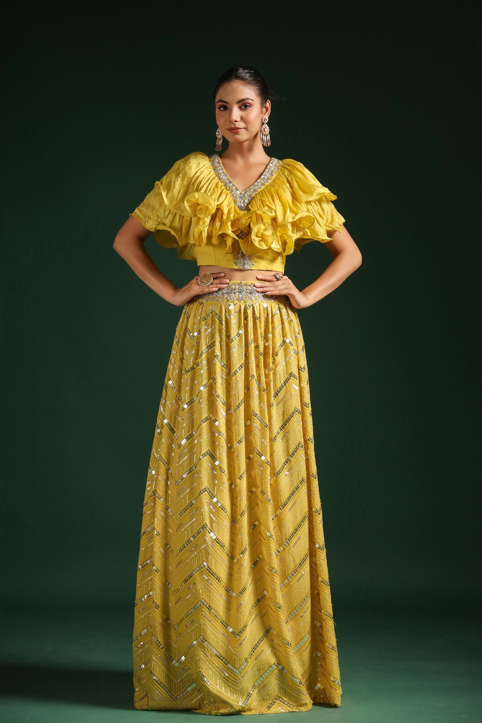 Yellow Embellished Premium Georgette Skirt Set
