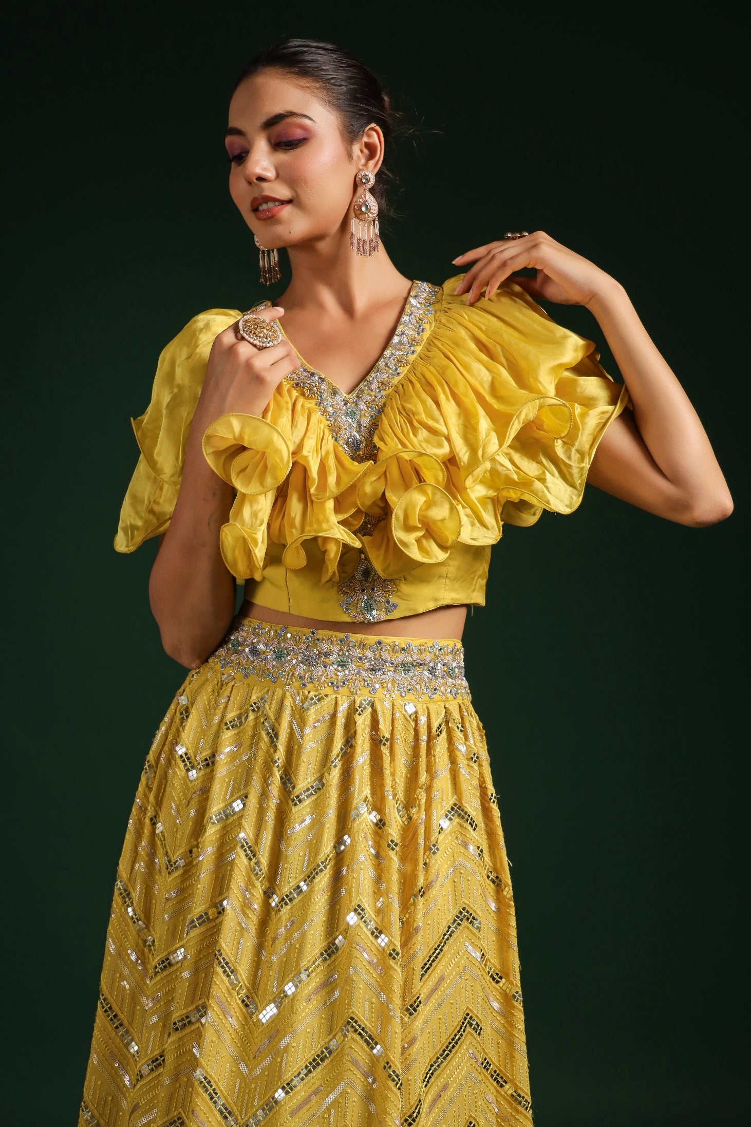 Yellow Embellished Premium Georgette Skirt Set