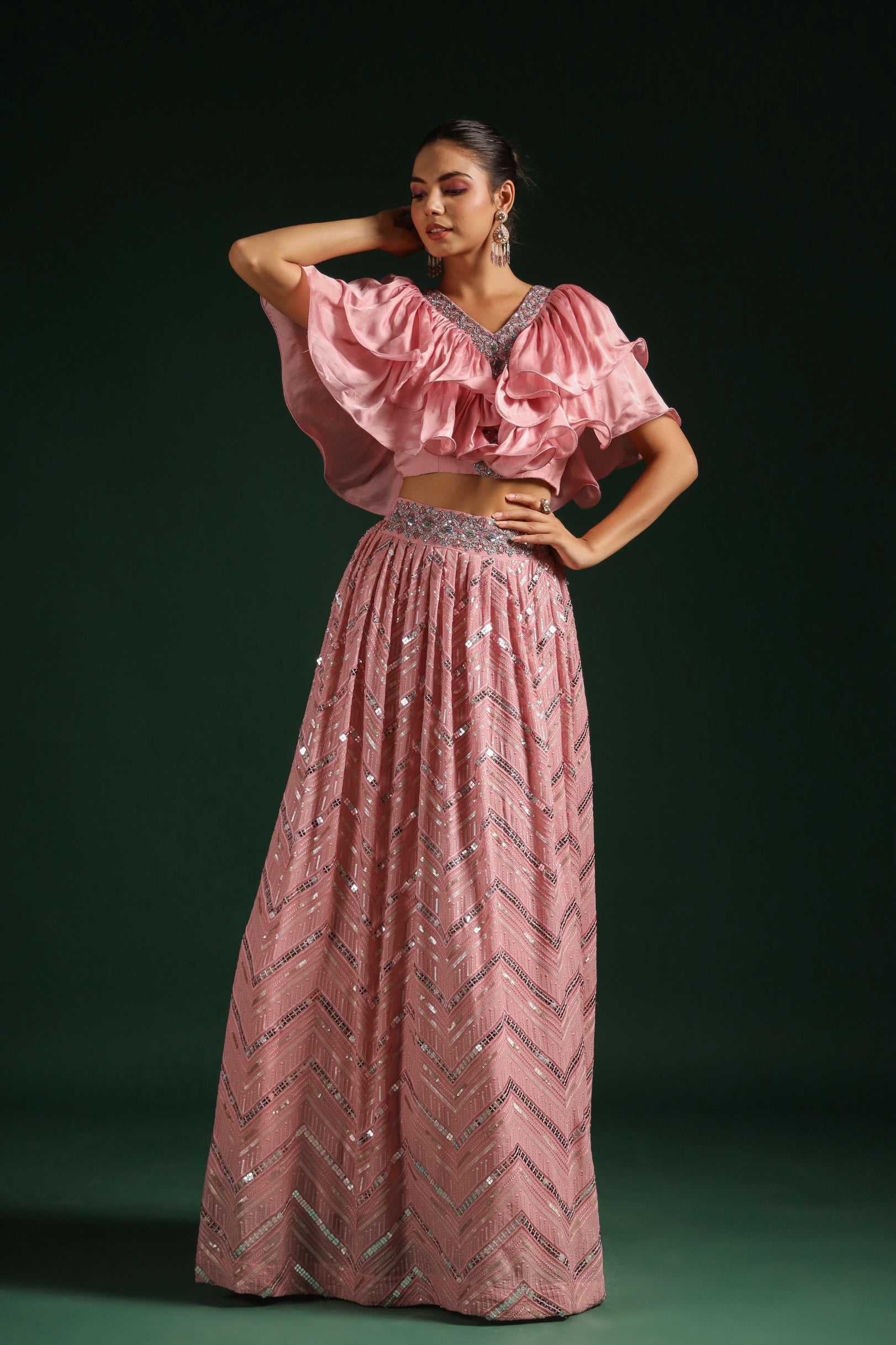 Rose Pink Embellished Premium Georgette Skirt Set