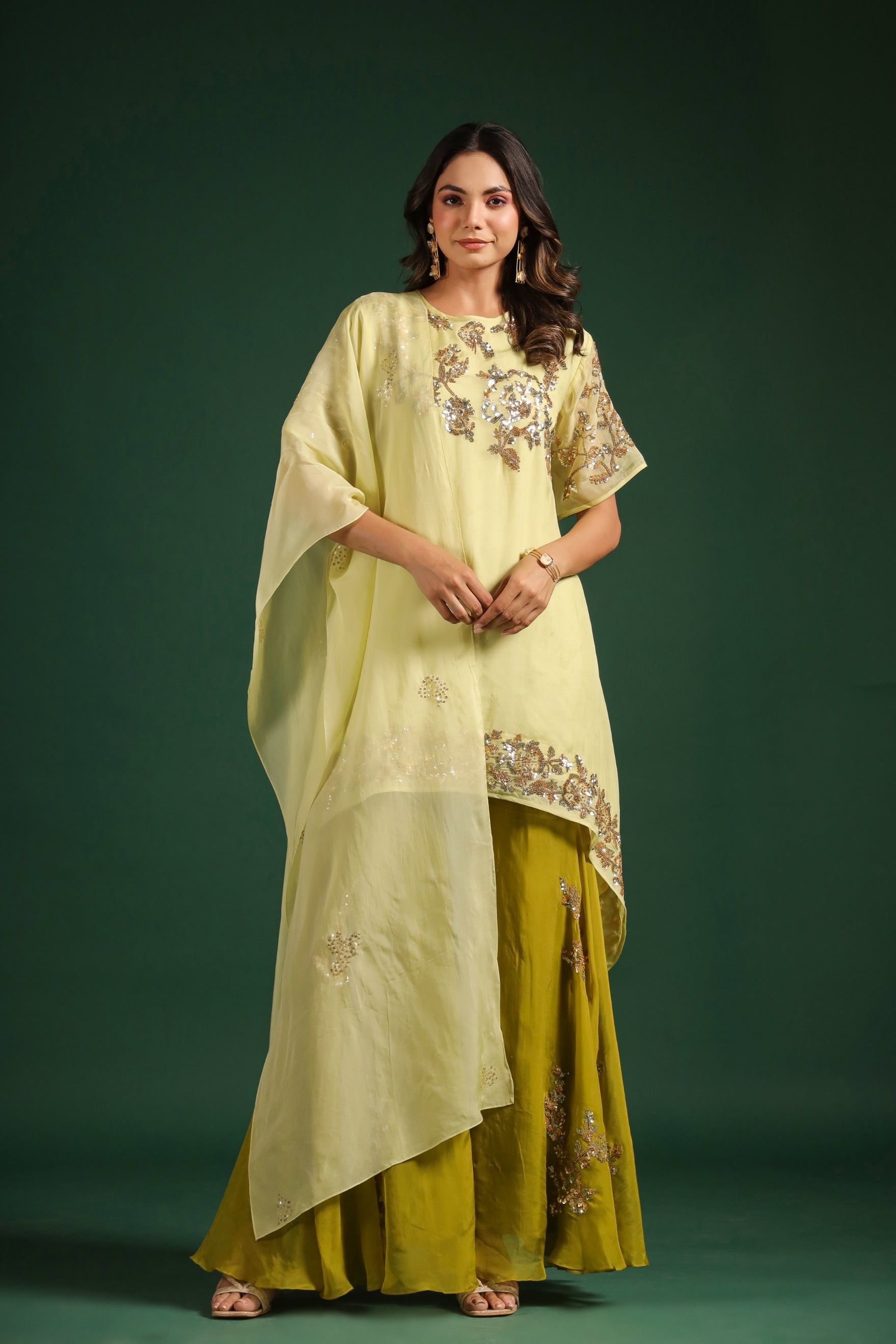 Yellow Green Embellished Sharara Set