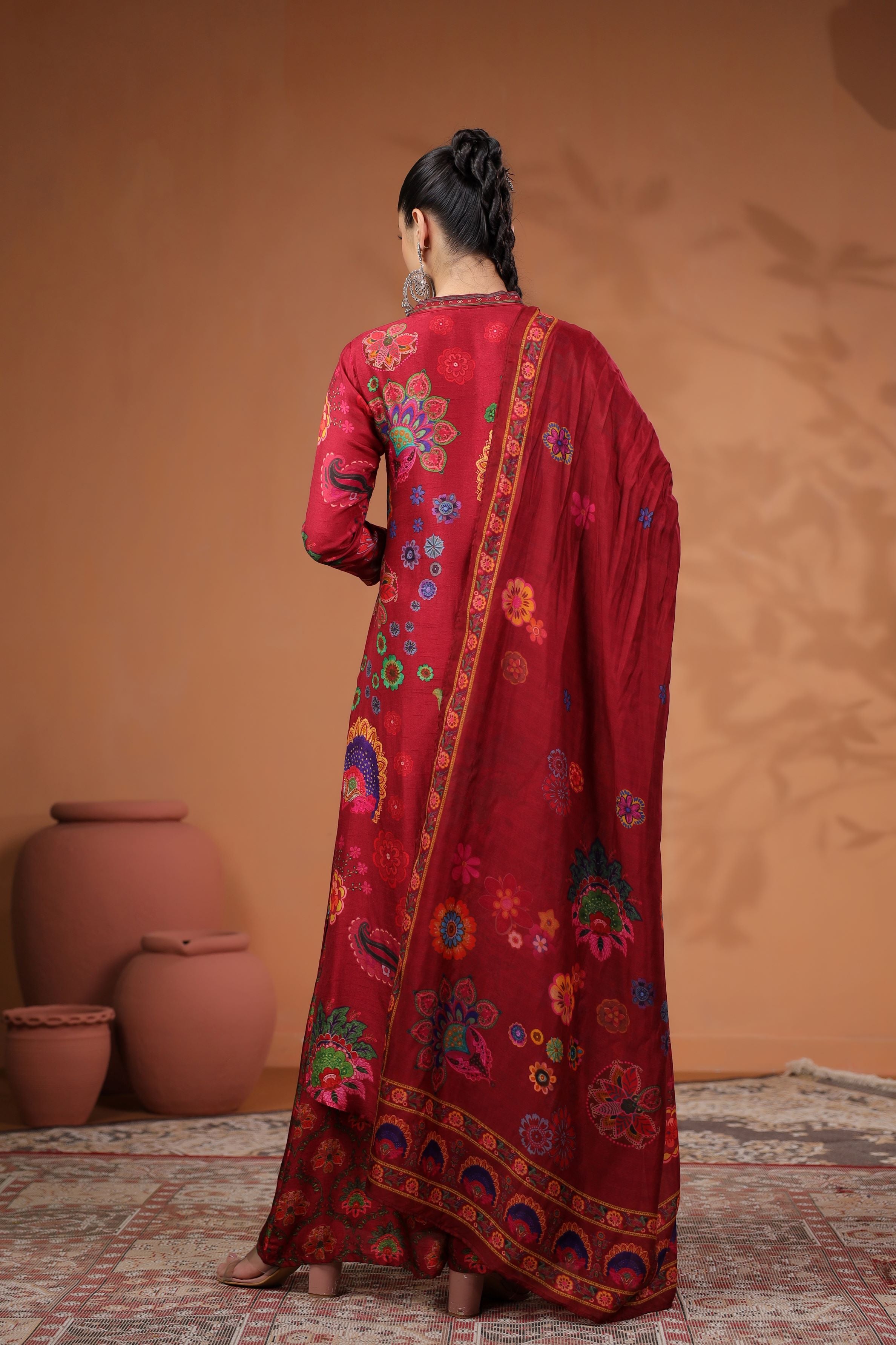 Scarlet Red Traditional Printed Kurta Set