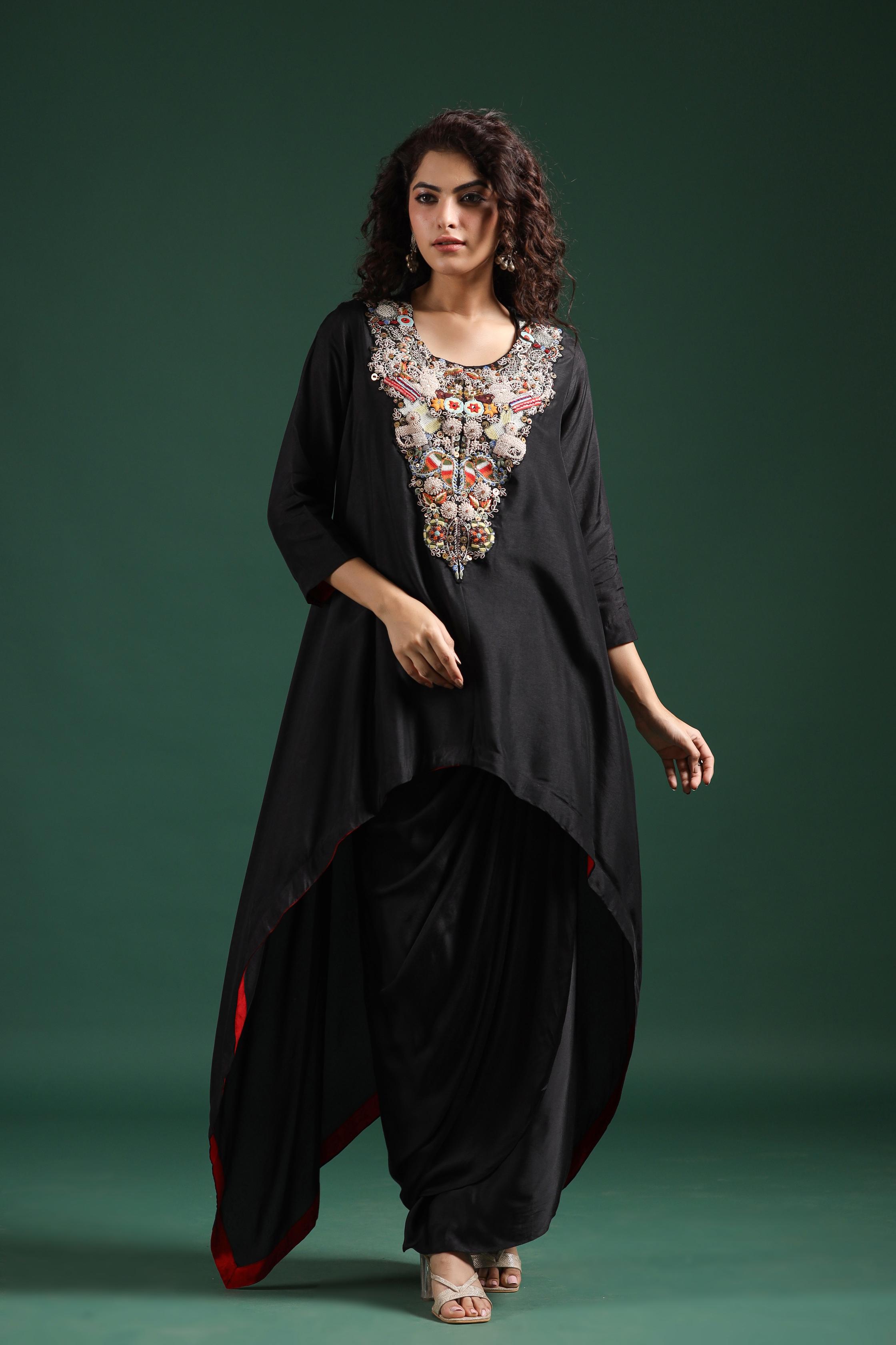 Black Embroidered Premium Silk Skirt Set