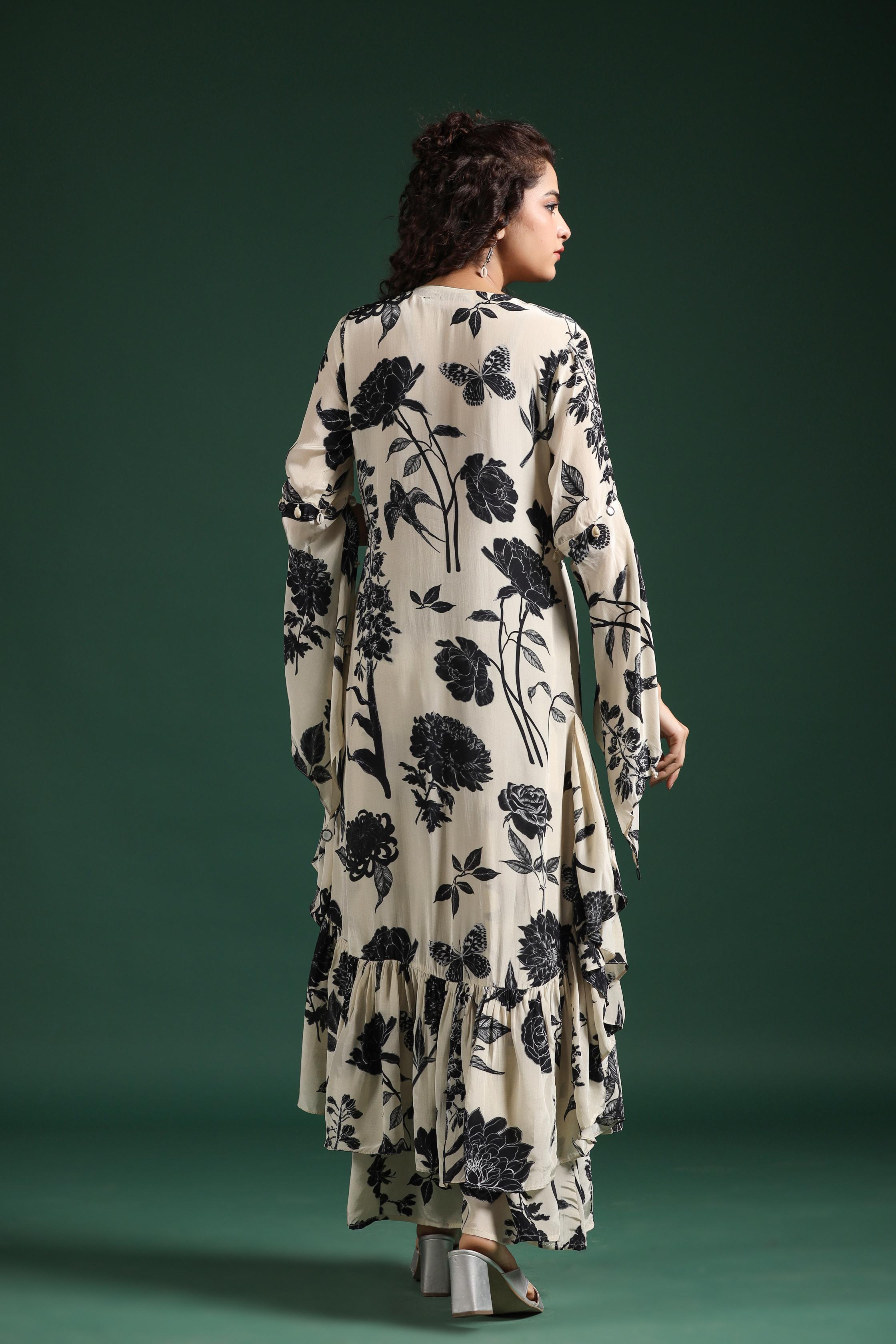 Black & White Digital Printed Muslin Silk Palazzo Set