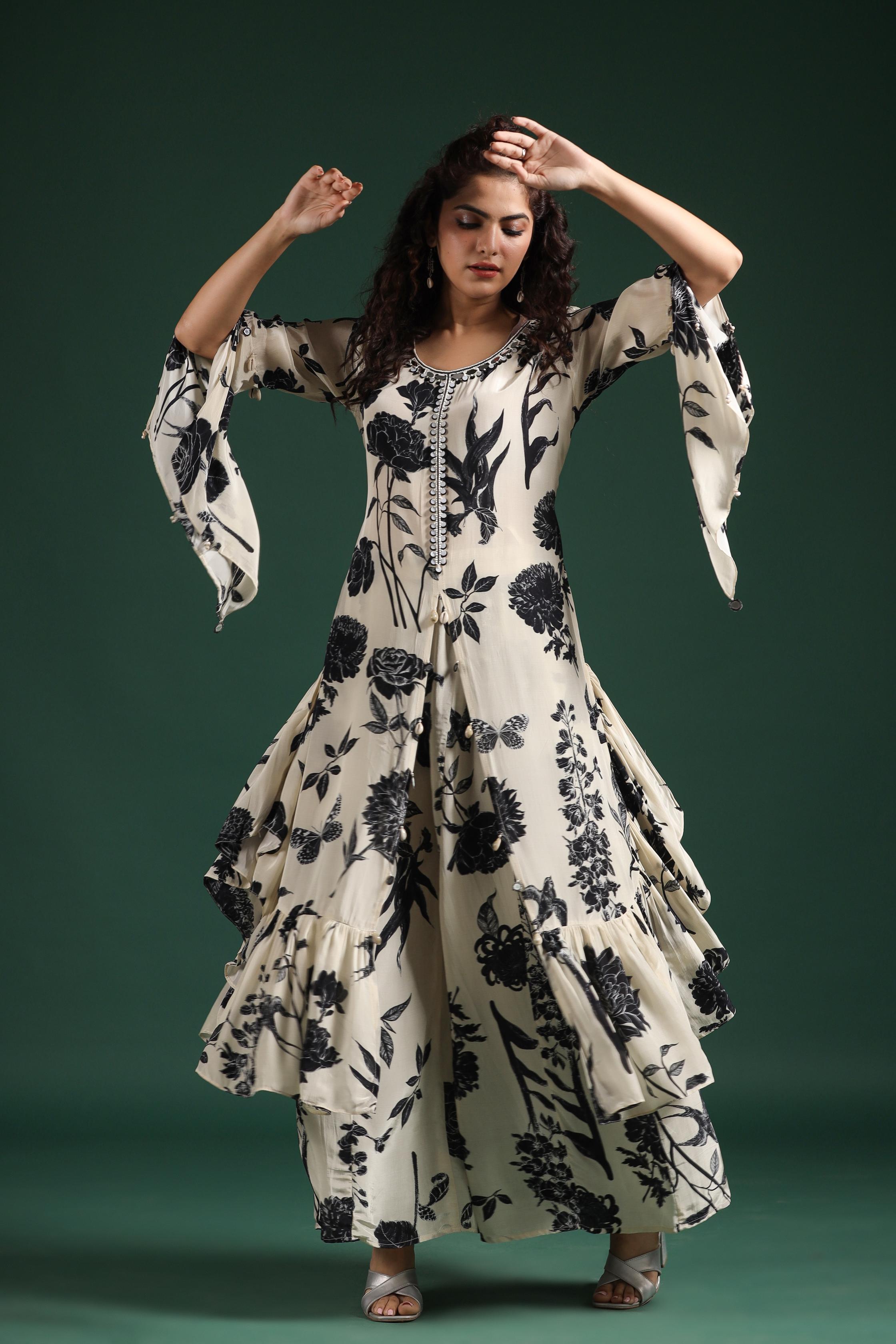 Black & White Digital Printed Muslin Silk Palazzo Set