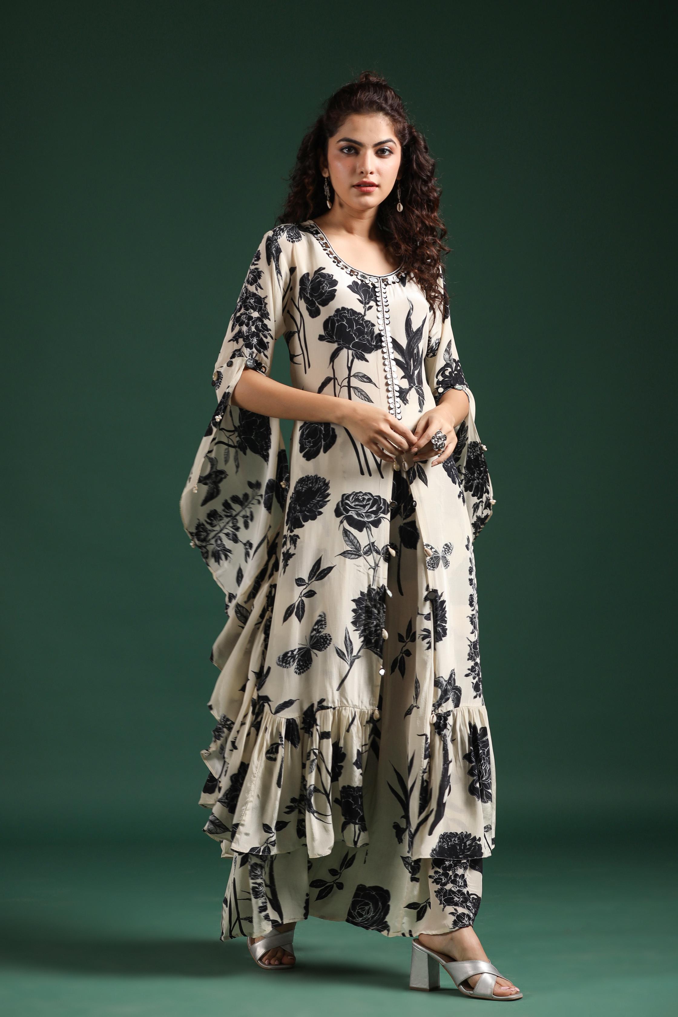 Black & White Digital Printed Muslin Silk Palazzo Set