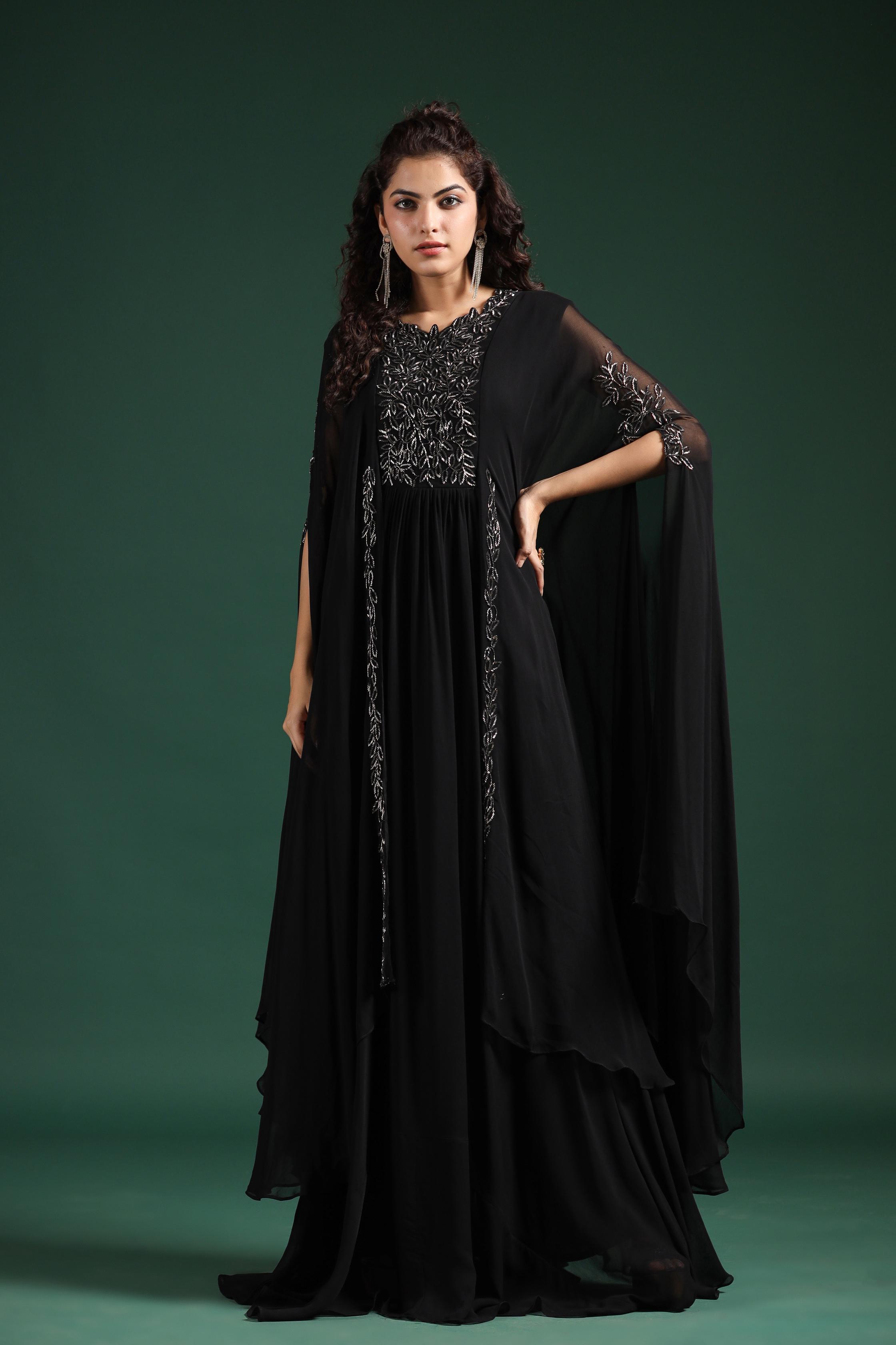 Black cape shop gown