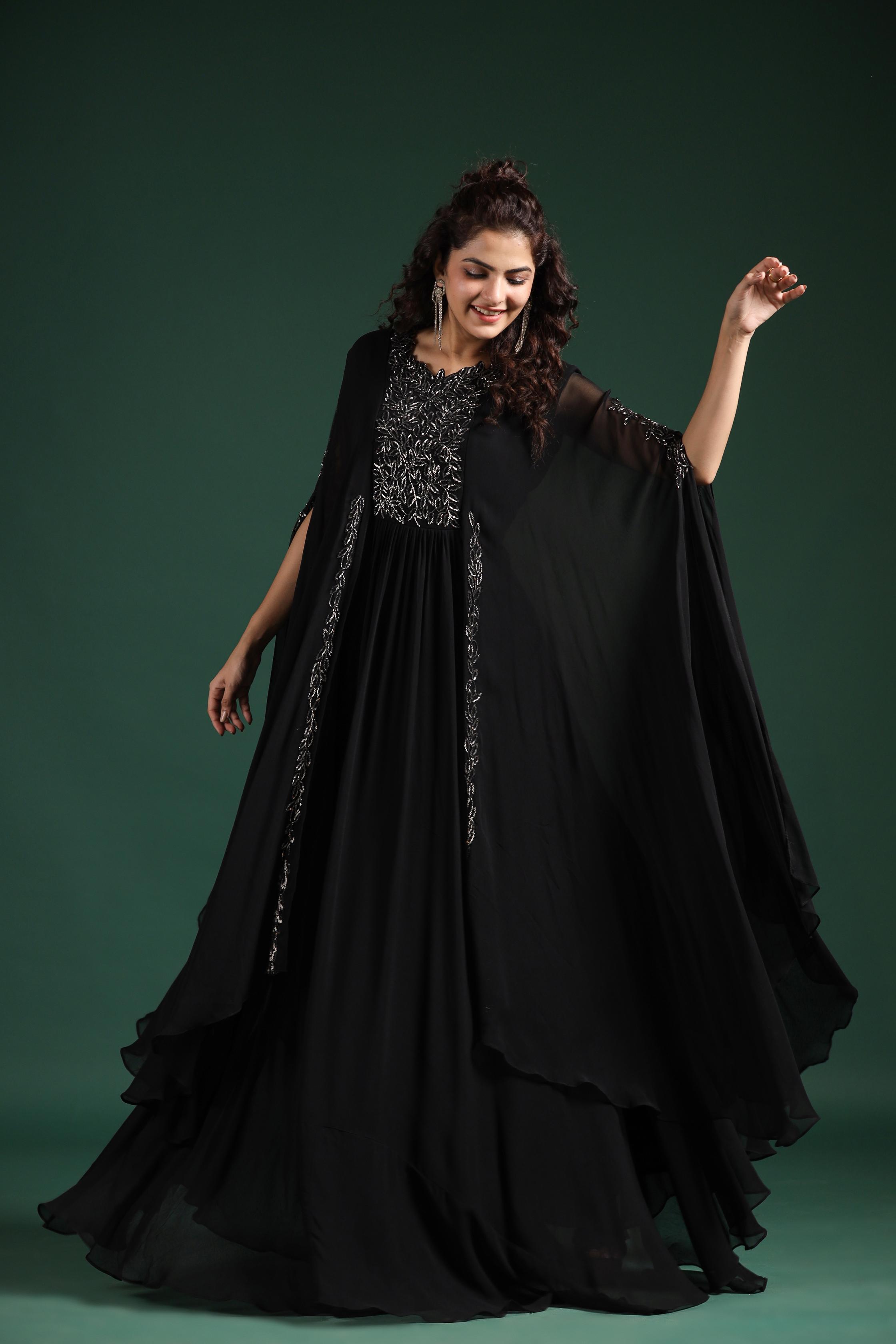 Embroidered Cape Gown - Limerickstore