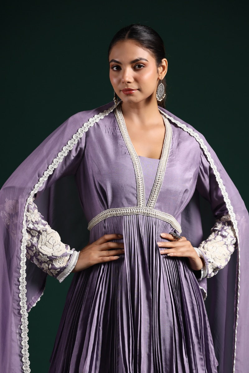 Lilac Embroidered Mulberry Silk Sharara Set