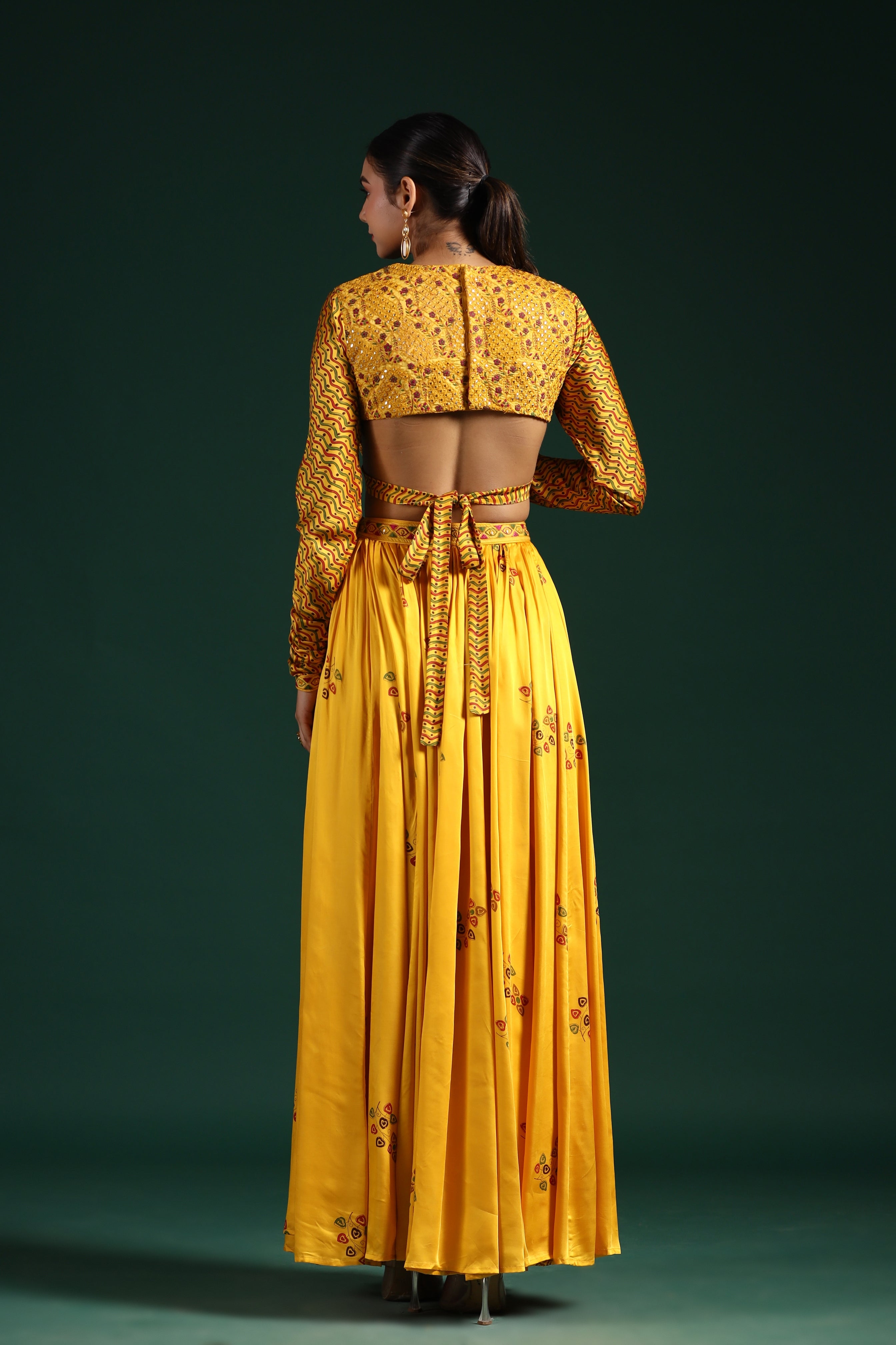 Bright Yellow Embellished Skirt Set