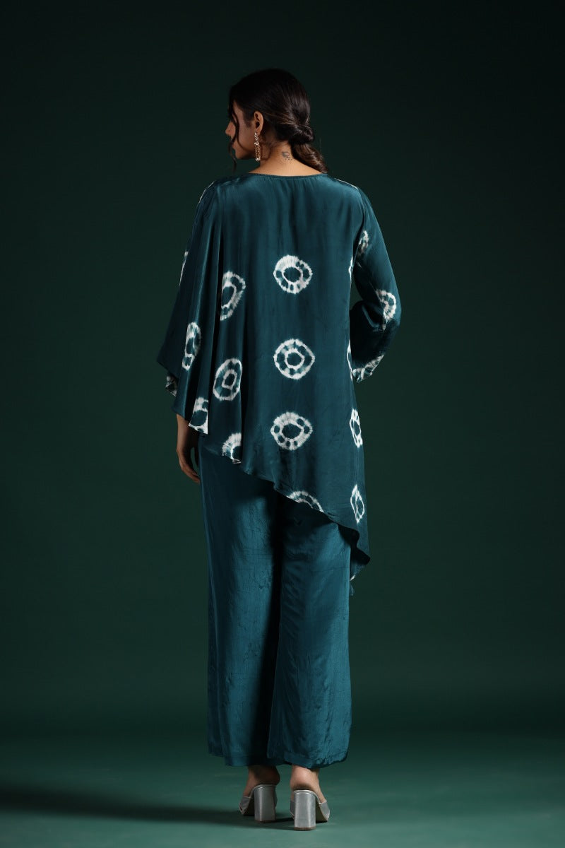 Teal Green Tie Dyed Habutai Silk Co-Ord Set
