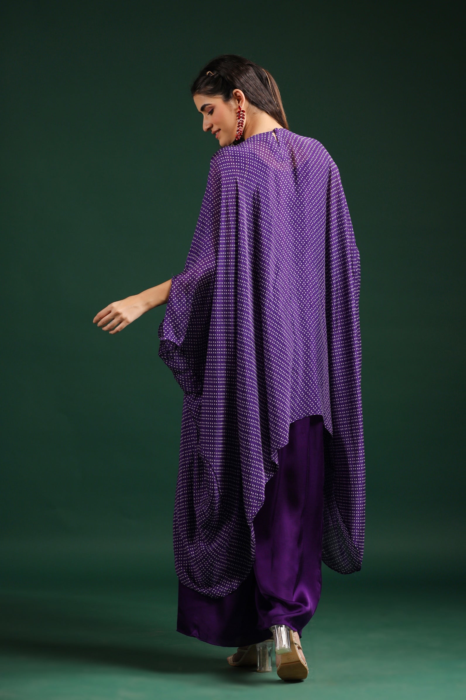 Purple Embellished Premium Silk Kaftan Set