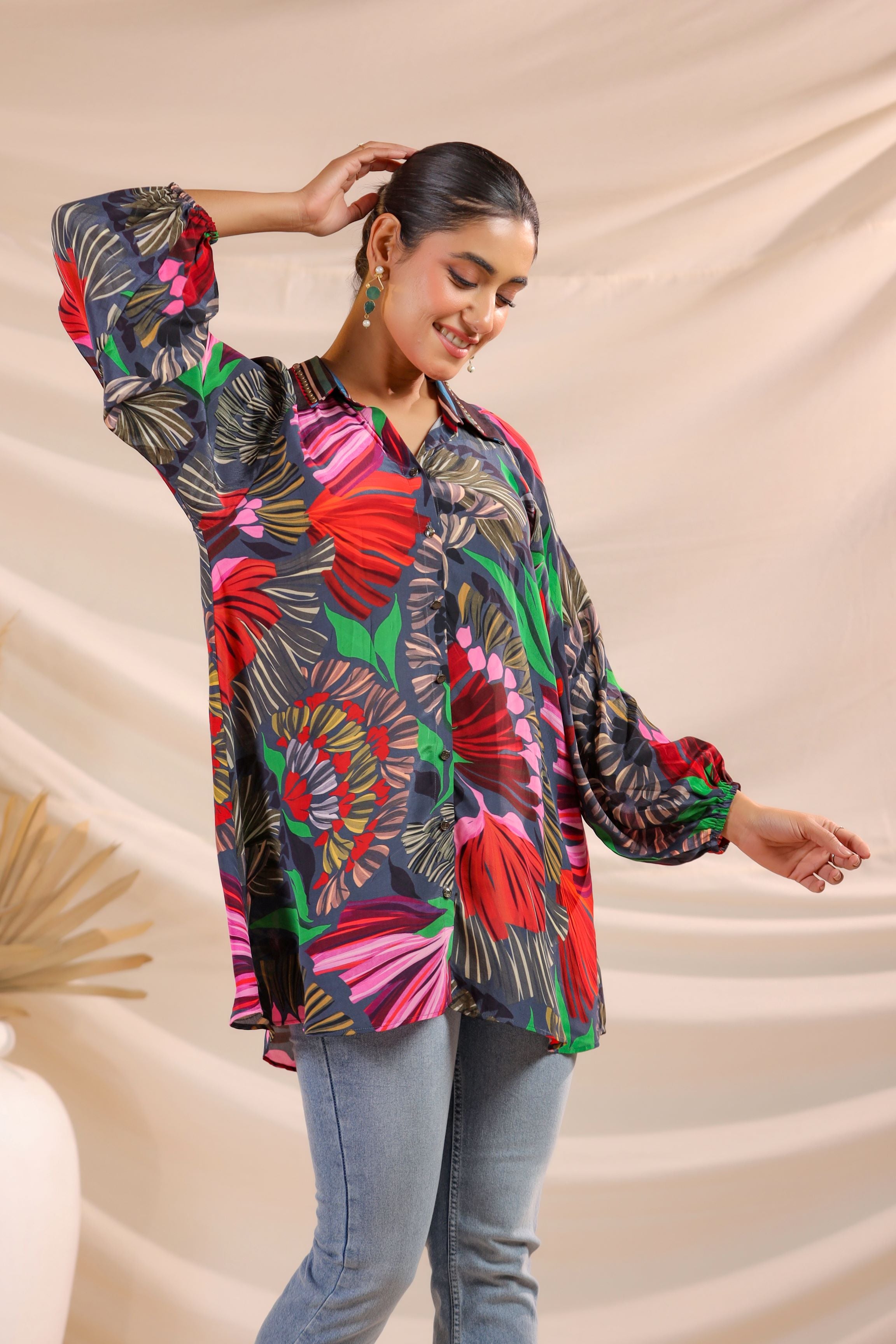 Floral Fantasy Printed Crepe Silk Shirt