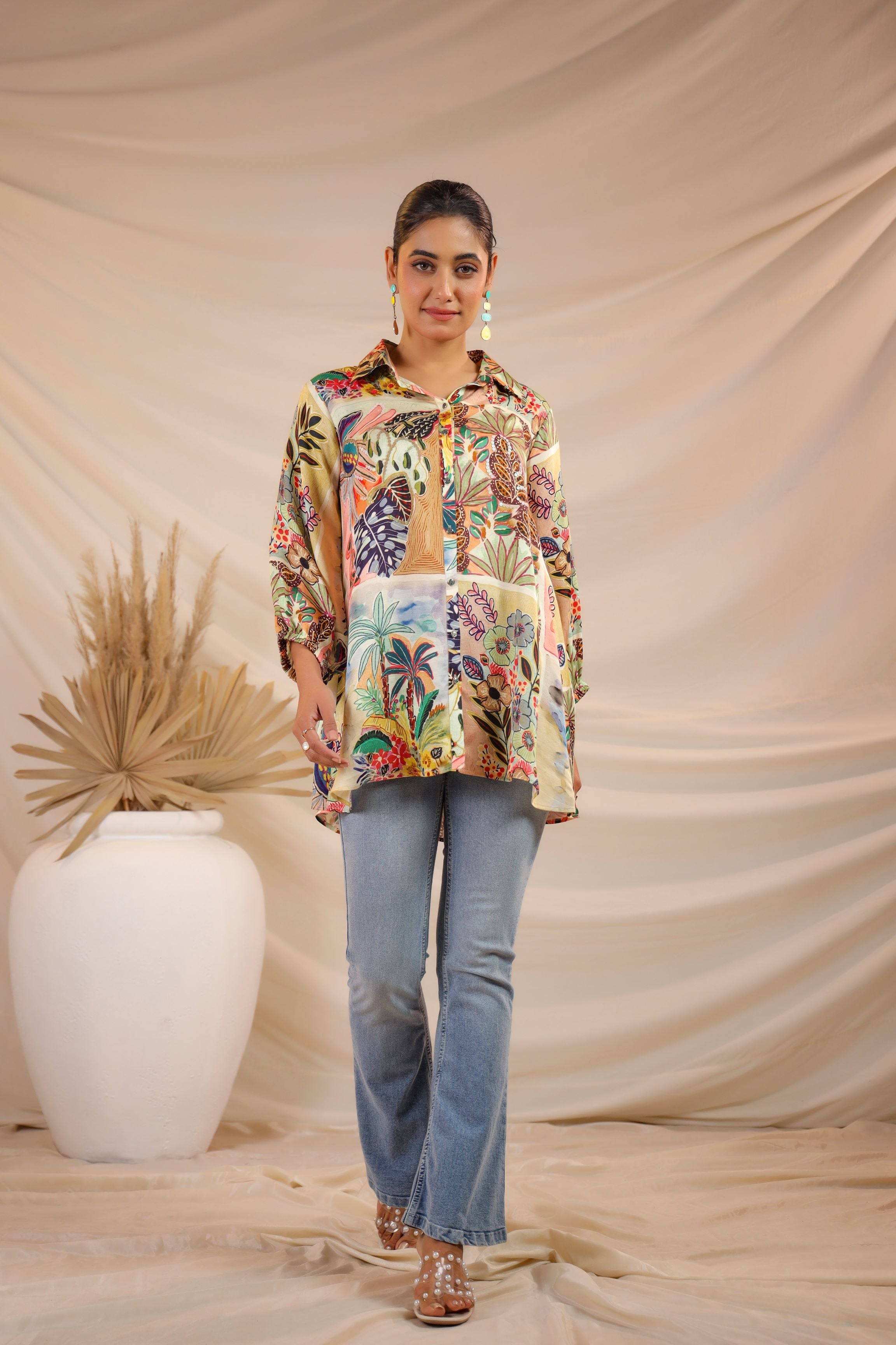 Beach Vibes Printed Linen Satin Shirt