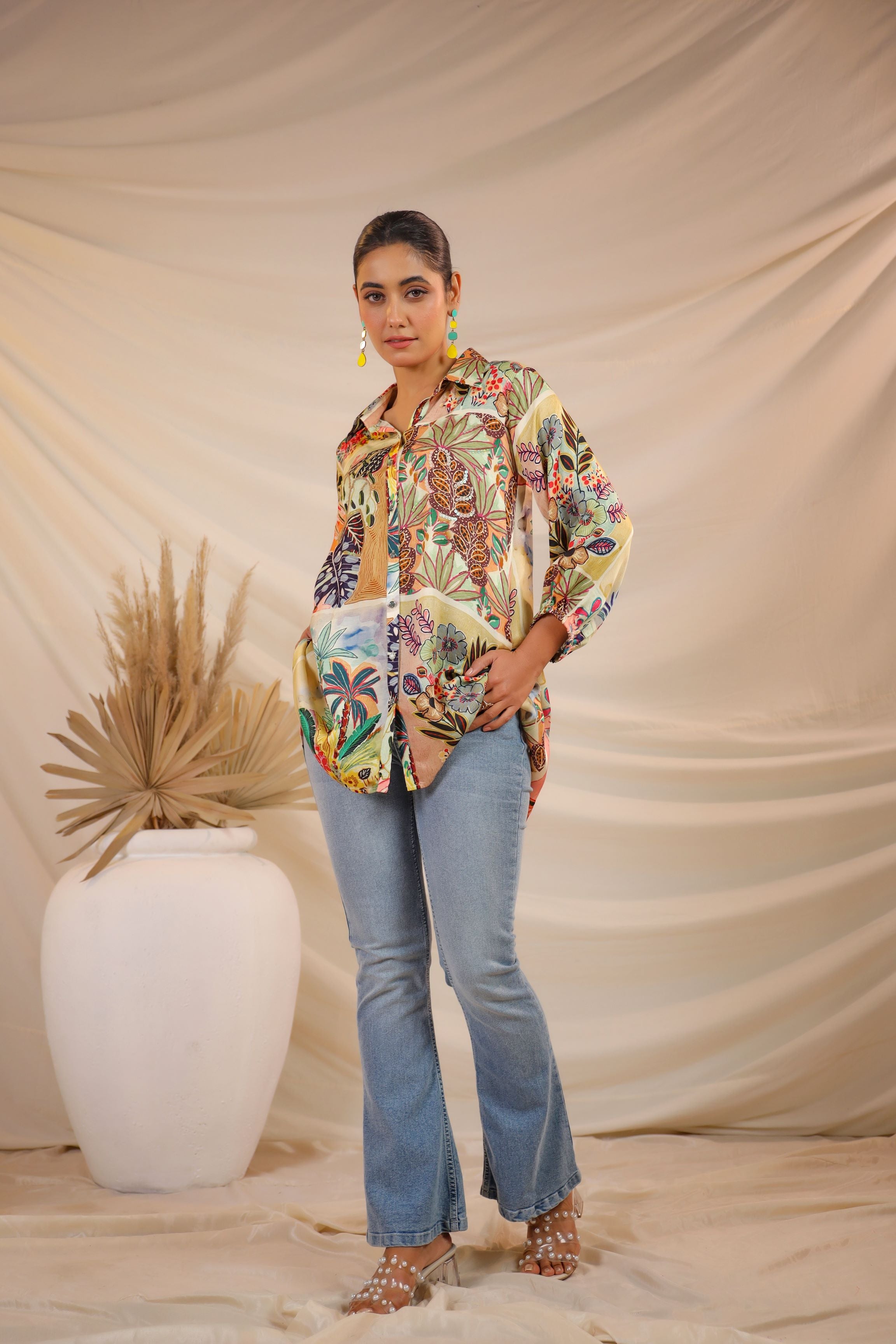 Beach Vibes Printed Linen Satin Shirt