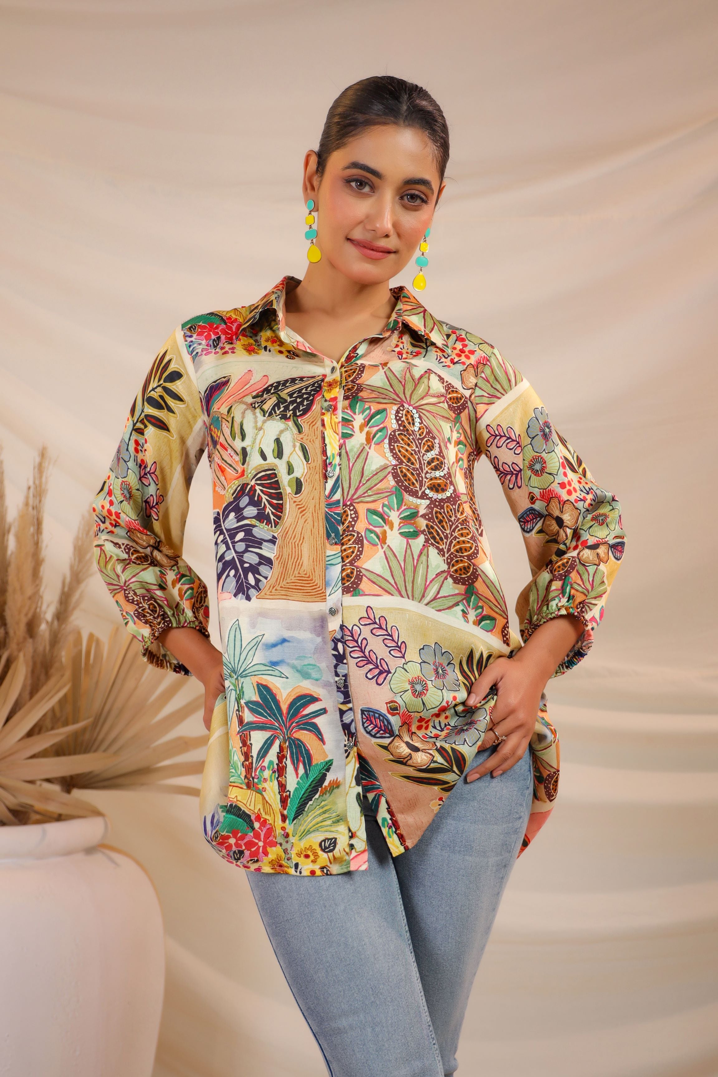 Beach Vibes Printed Linen Satin Shirt