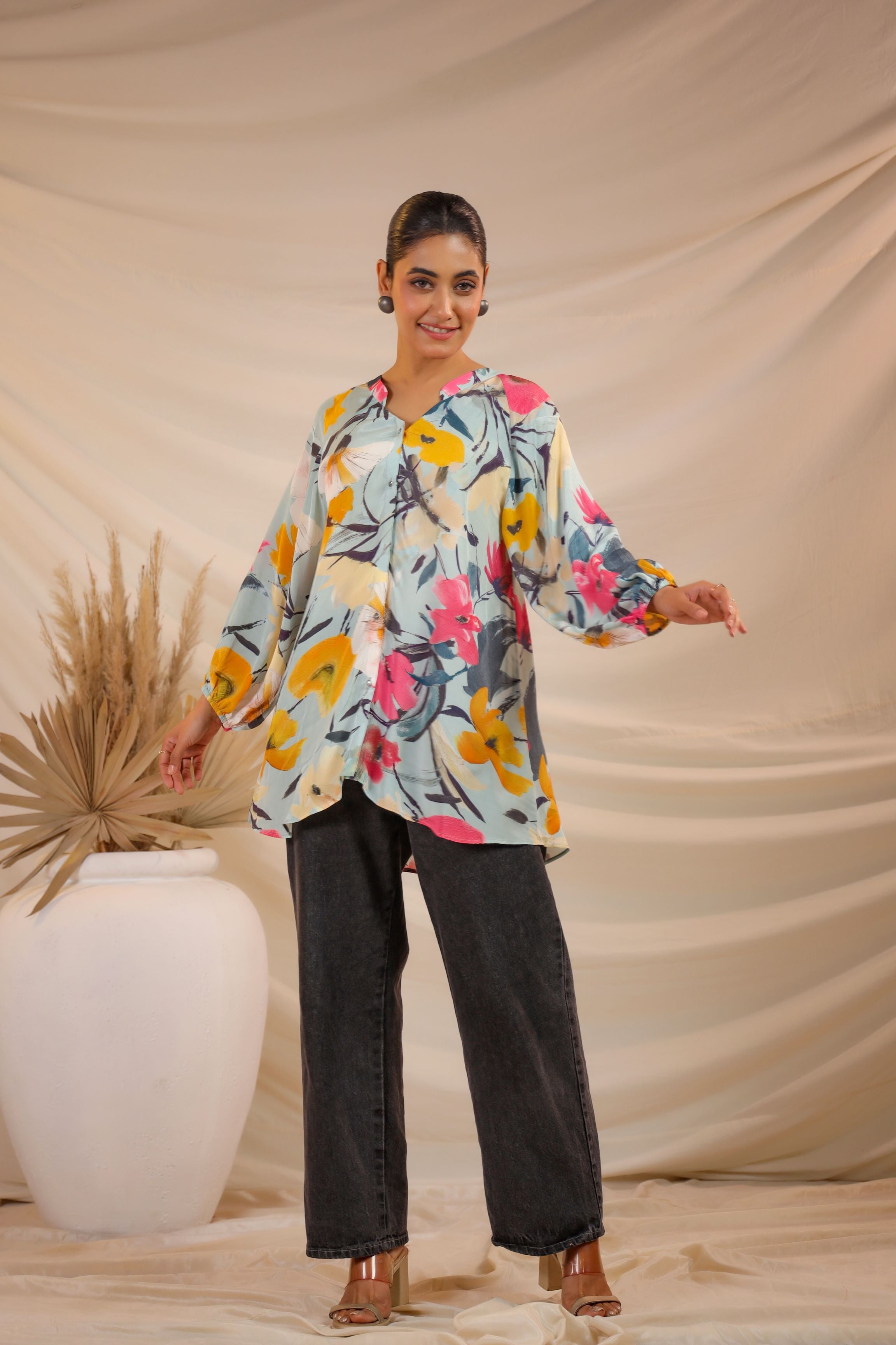 Floral Story Printed Crepe Silk Shirt